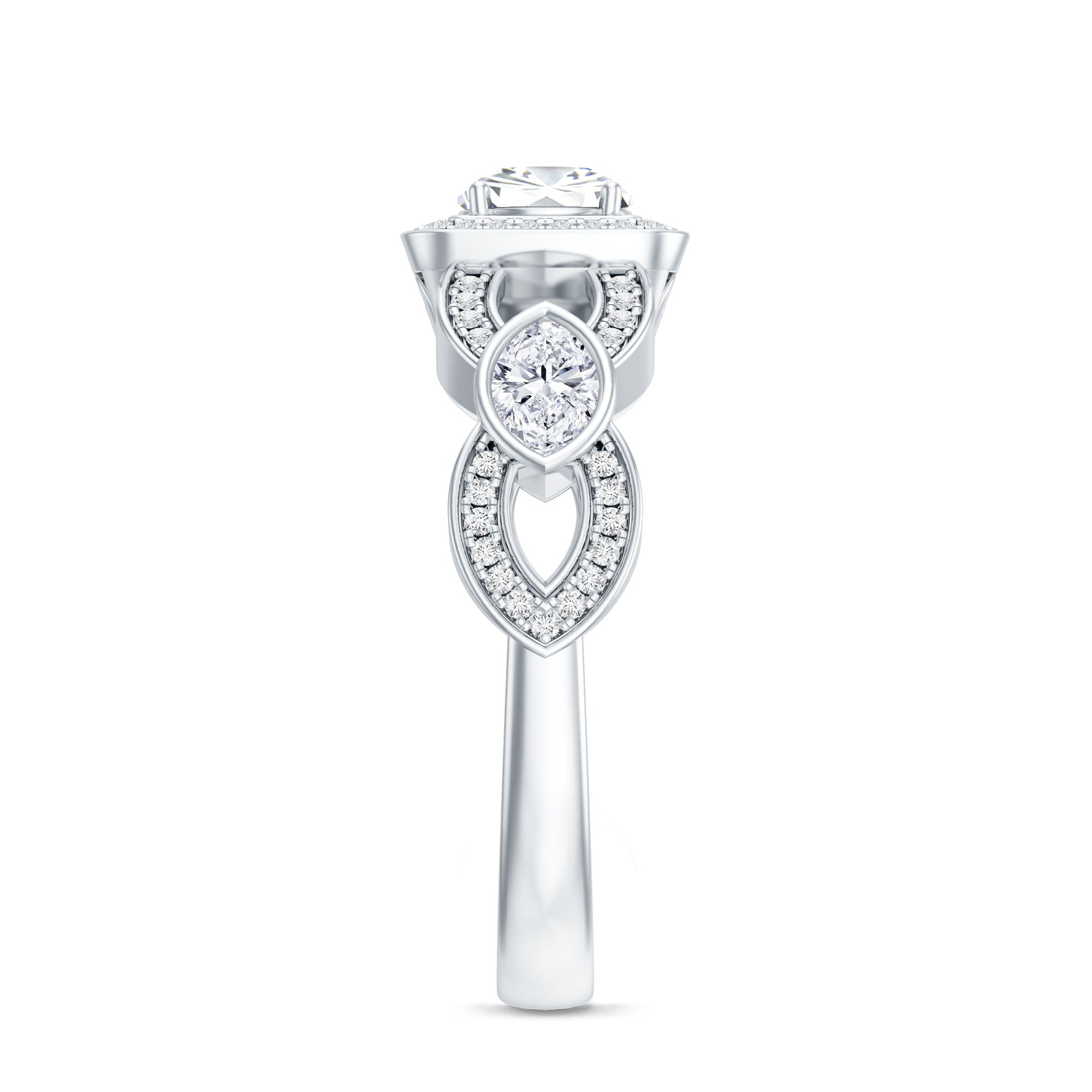 Rosec Jewels-Vintage Inspired Moissanite Halo Engagement Ring with Certificate