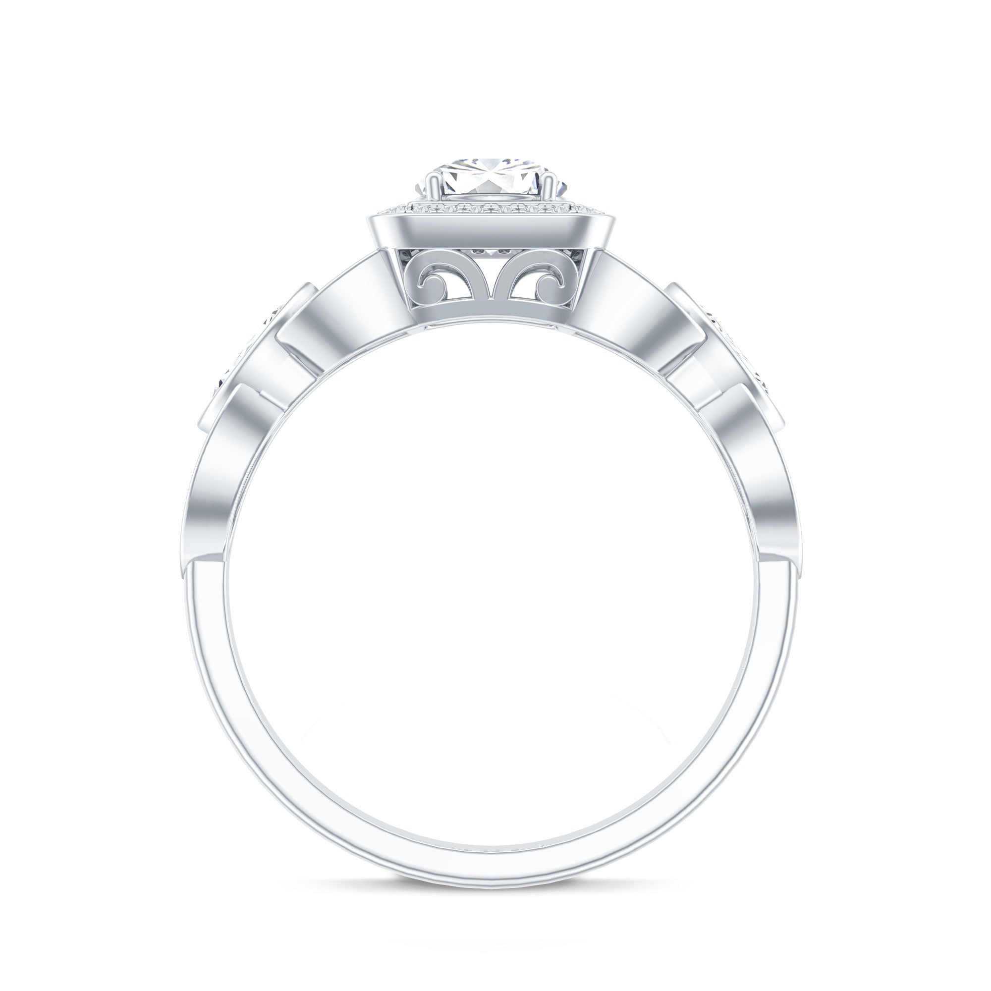 Rosec Jewels-Vintage Inspired Moissanite Halo Engagement Ring with Certificate