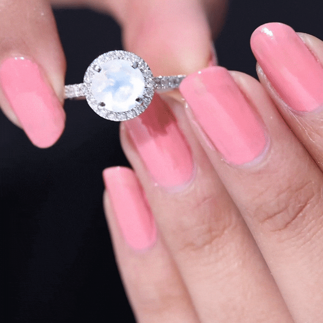 0.8 Carat Round Moonstone Halo Engagement Ring with Diamond AAA - Rosec Jewels