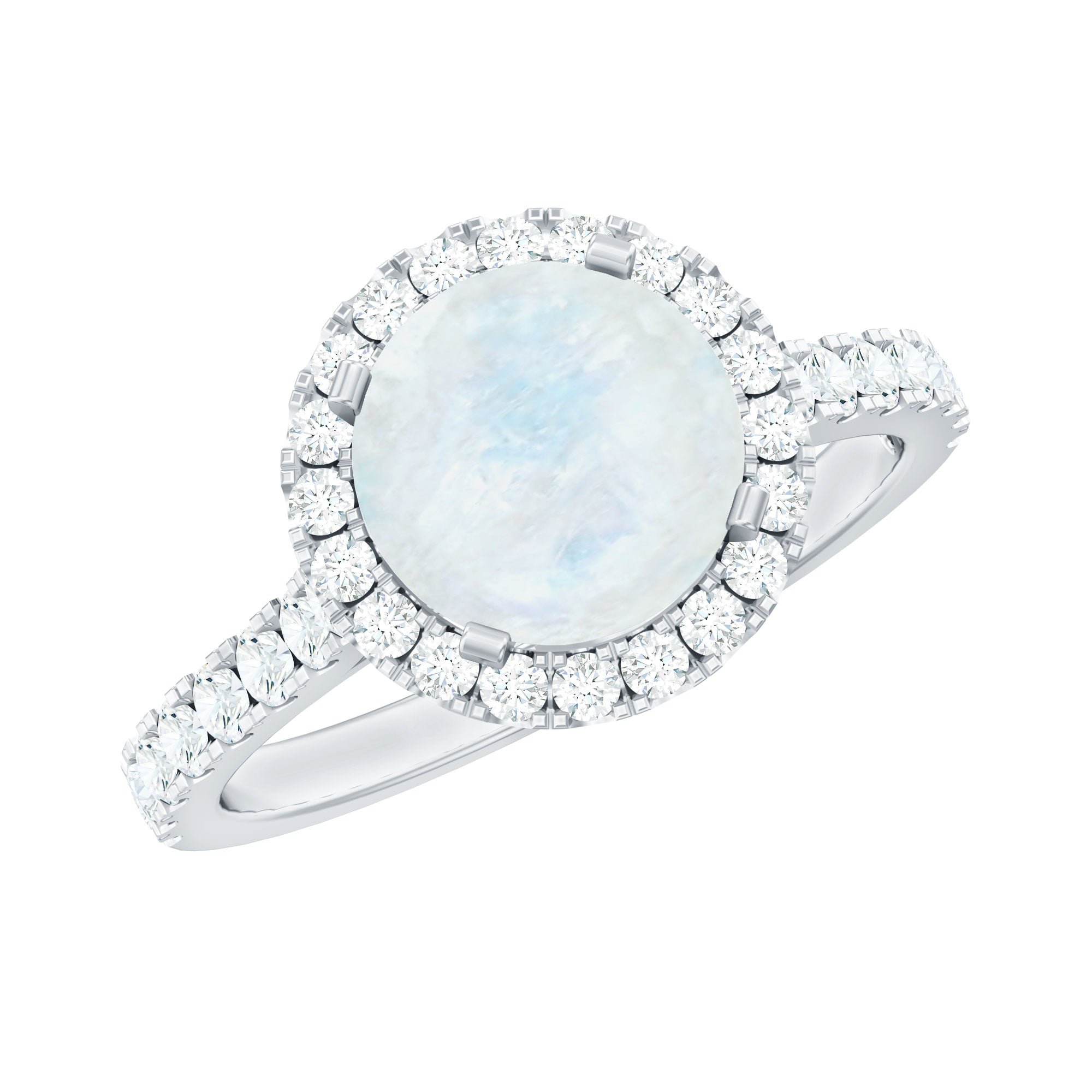 0.8 Carat Round Moonstone Halo Engagement Ring with Diamond AAA - Rosec Jewels