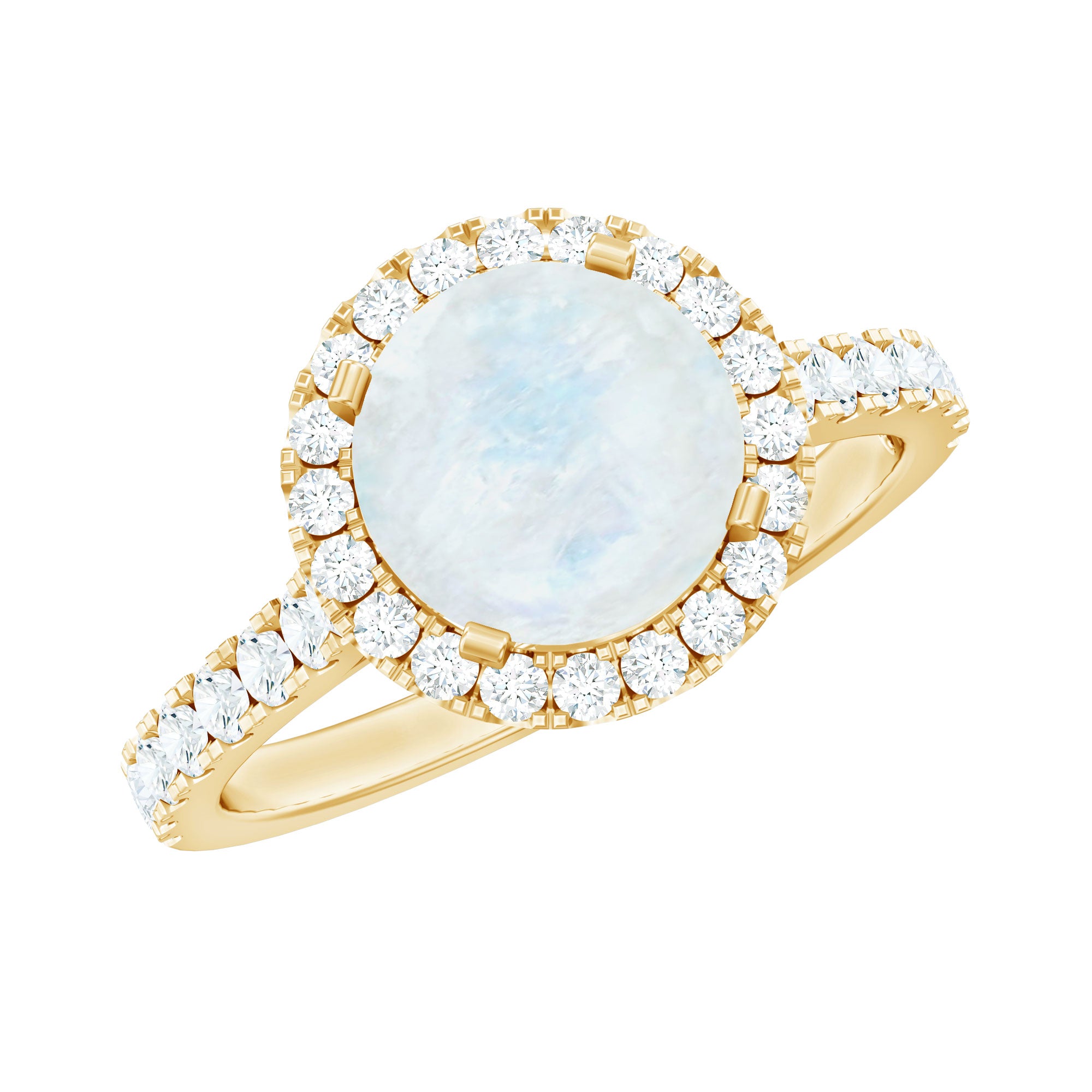 0.8 Carat Round Moonstone Halo Engagement Ring with Diamond AAA - Rosec Jewels