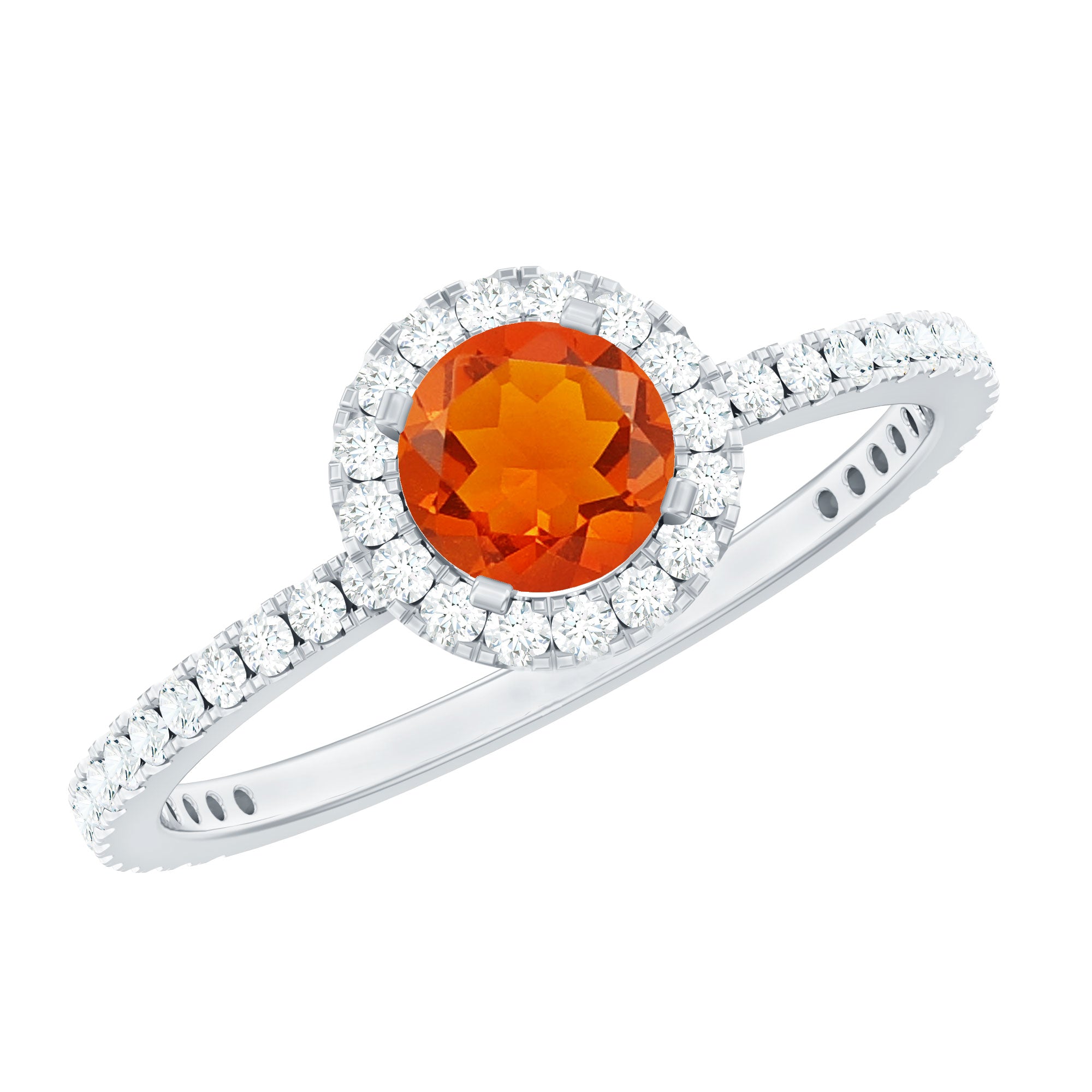Round Shape Fire Opal Halo Engagement Ring with Diamond AAA - Rosec Jewels