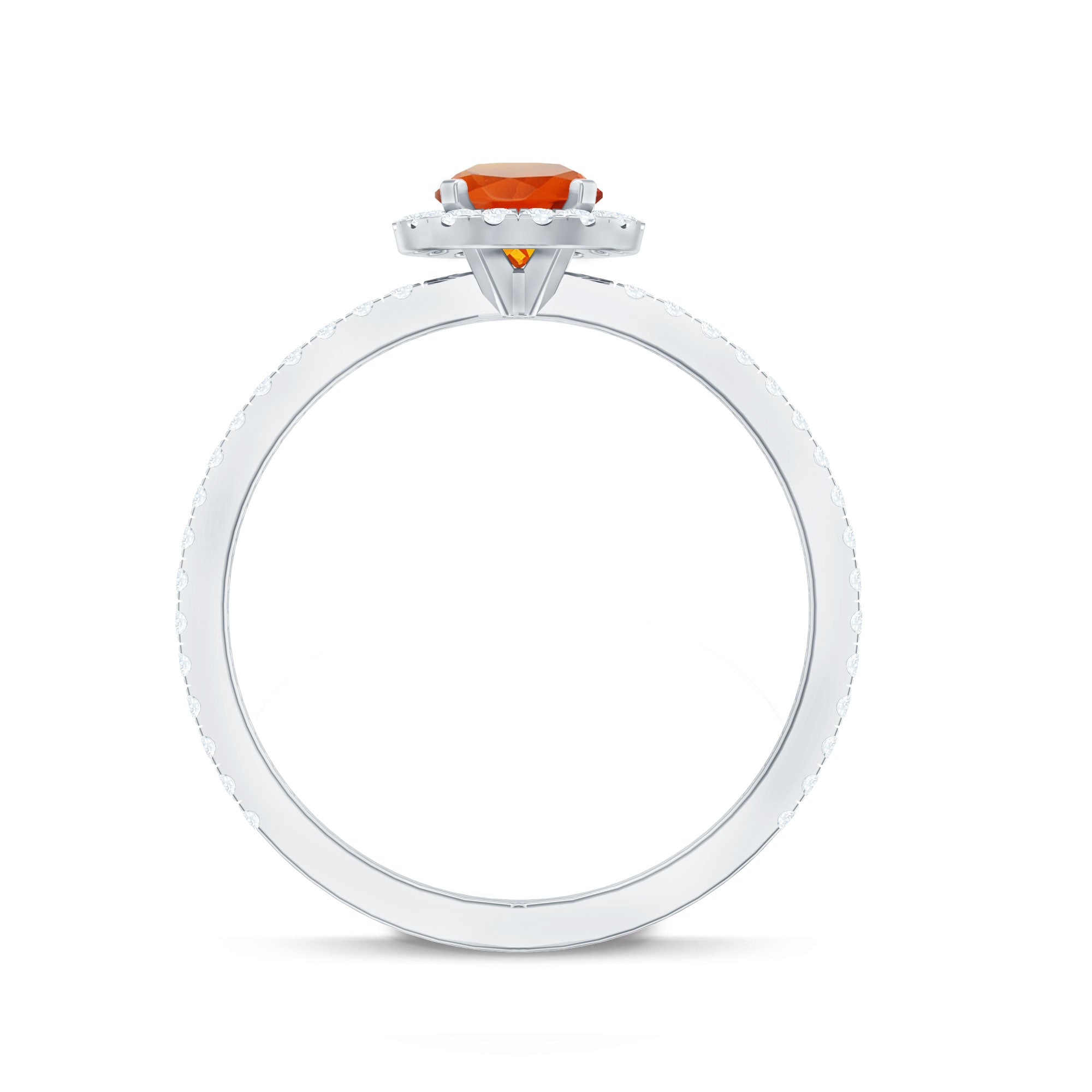 Round Shape Fire Opal Halo Engagement Ring with Diamond AAA - Rosec Jewels