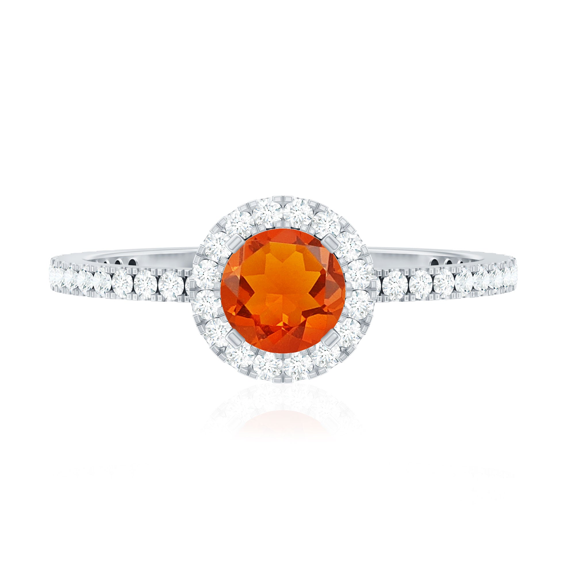 Round Shape Fire Opal Halo Engagement Ring with Diamond AAA - Rosec Jewels