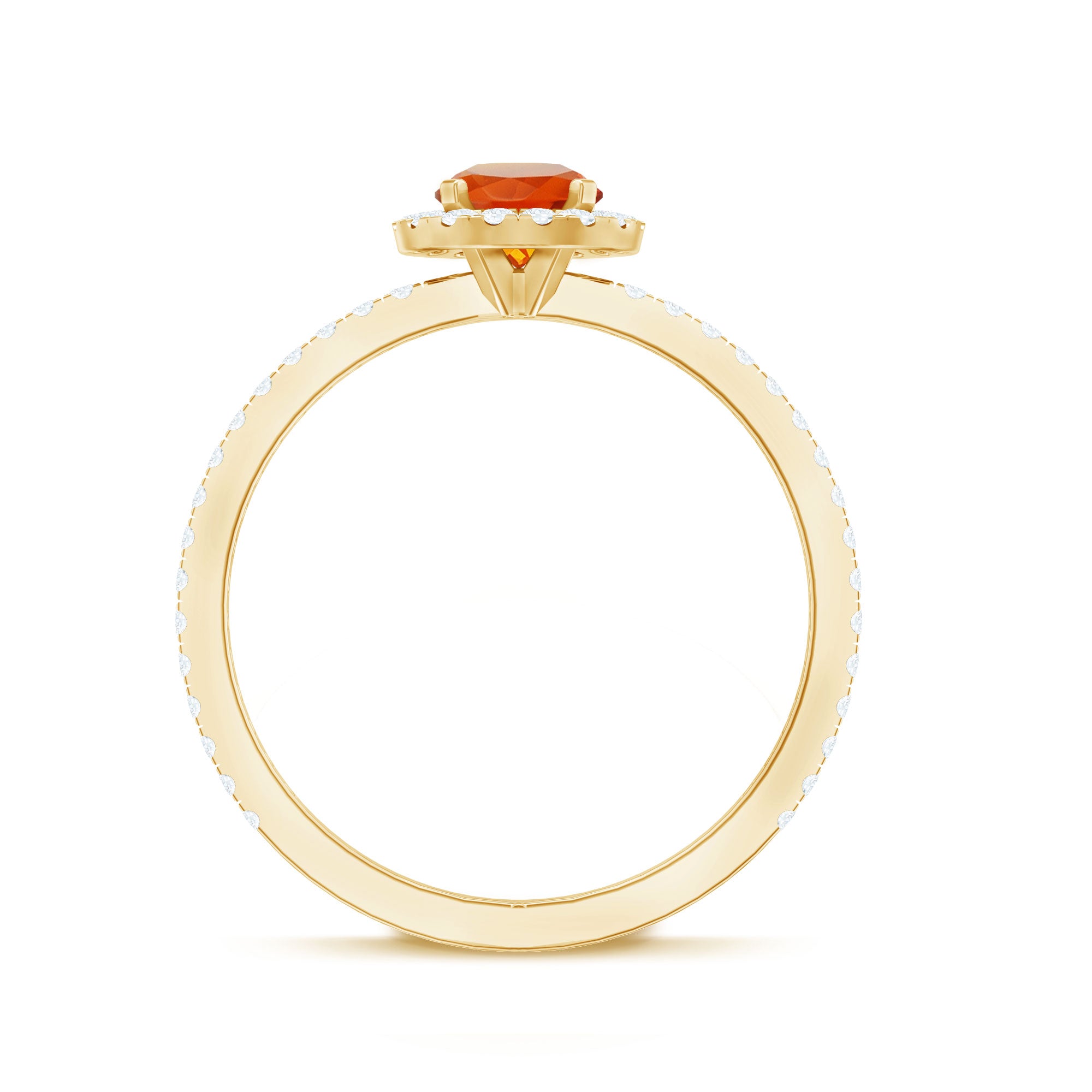 Round Shape Fire Opal Halo Engagement Ring with Diamond AAA - Rosec Jewels