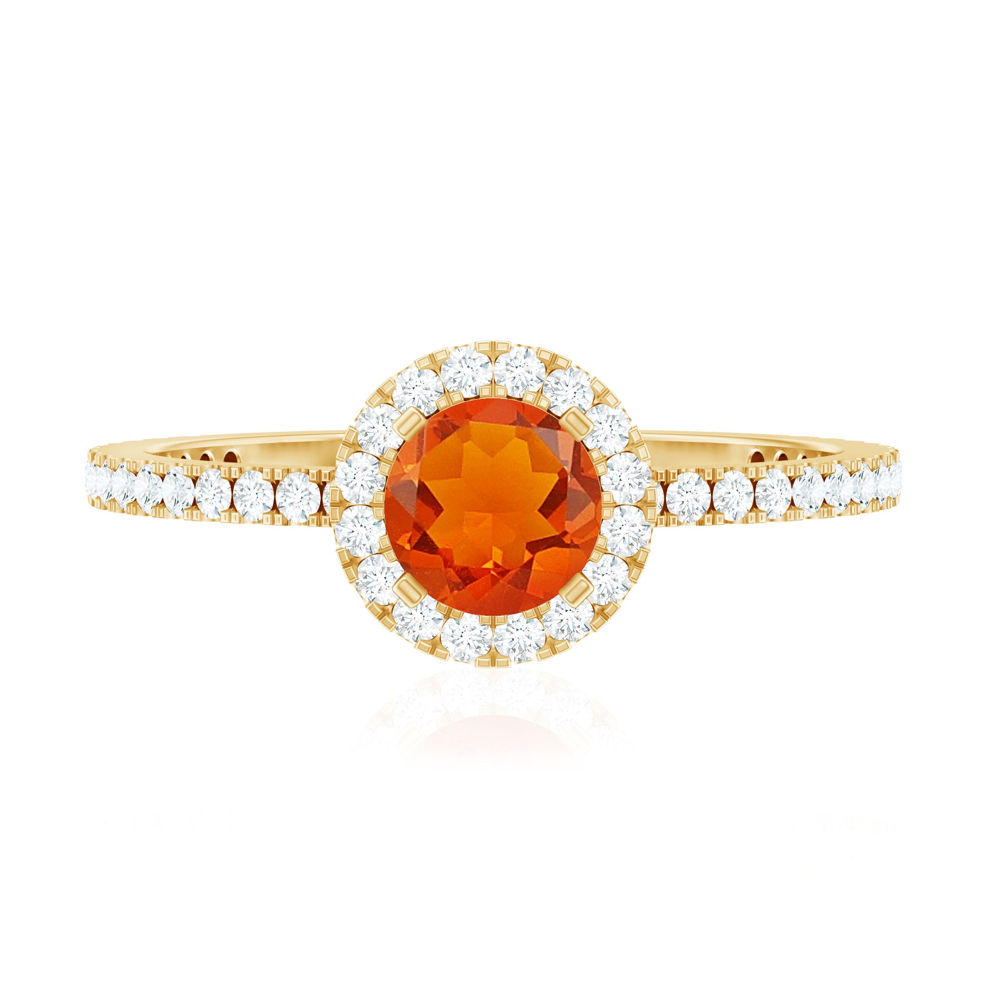 Round Shape Fire Opal Halo Engagement Ring with Diamond AAA - Rosec Jewels