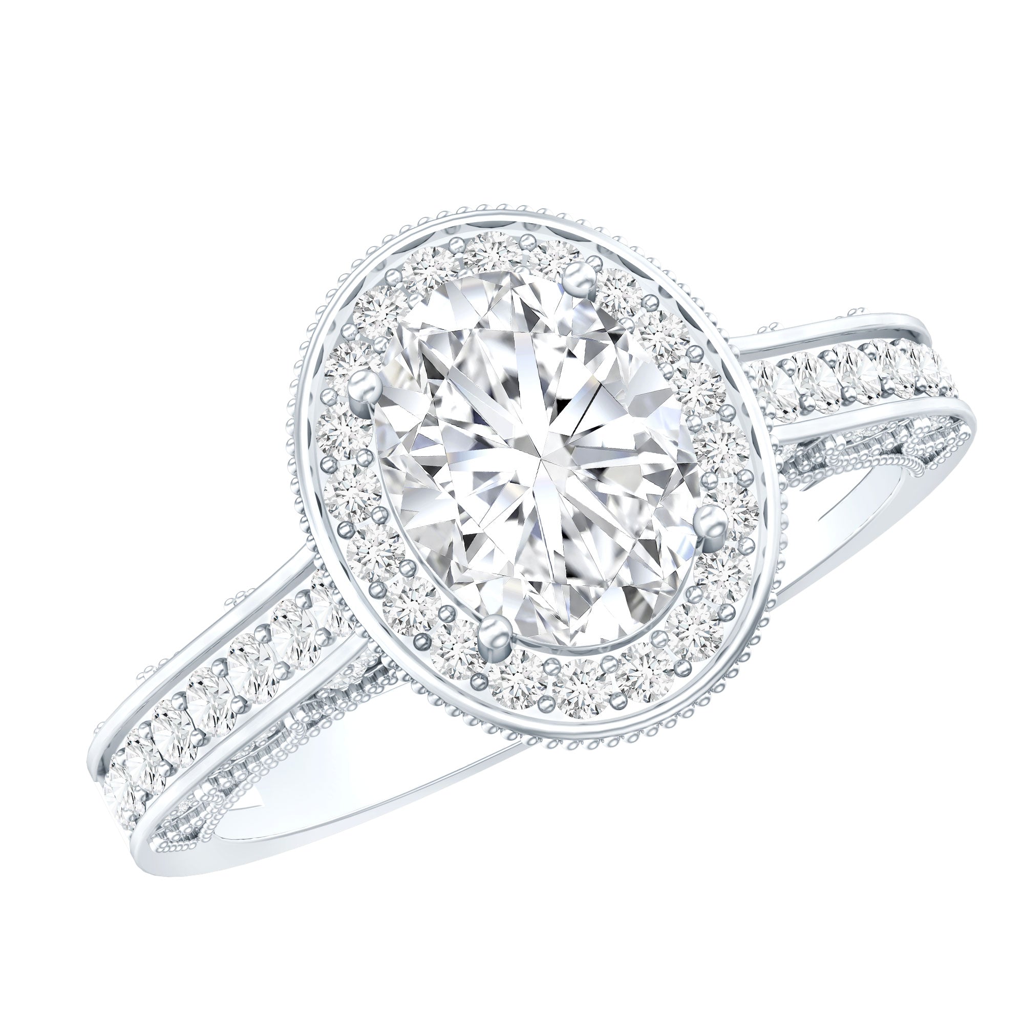 Vintage Style Oval Simulated Diamond Halo Engagement Ring AAAA - Rosec Jewels