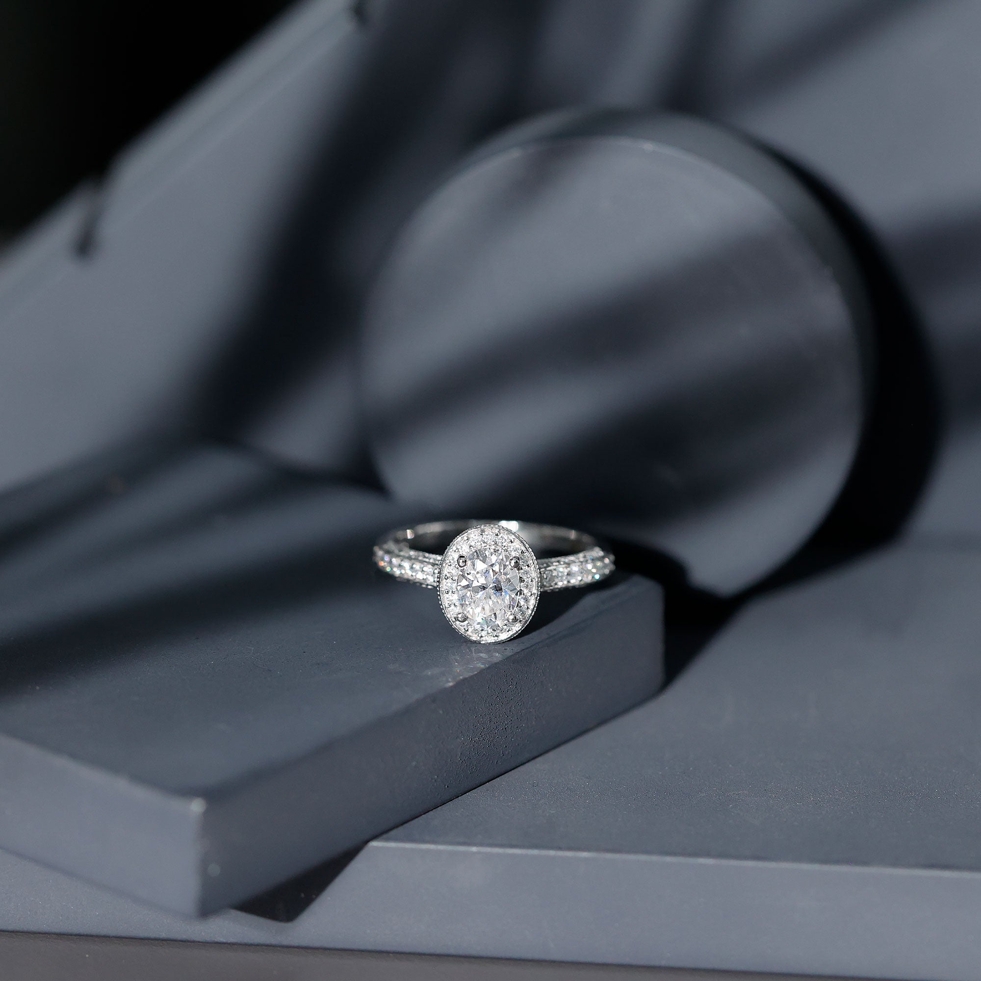 Vintage Style Oval Simulated Diamond Halo Engagement Ring AAAA - Rosec Jewels