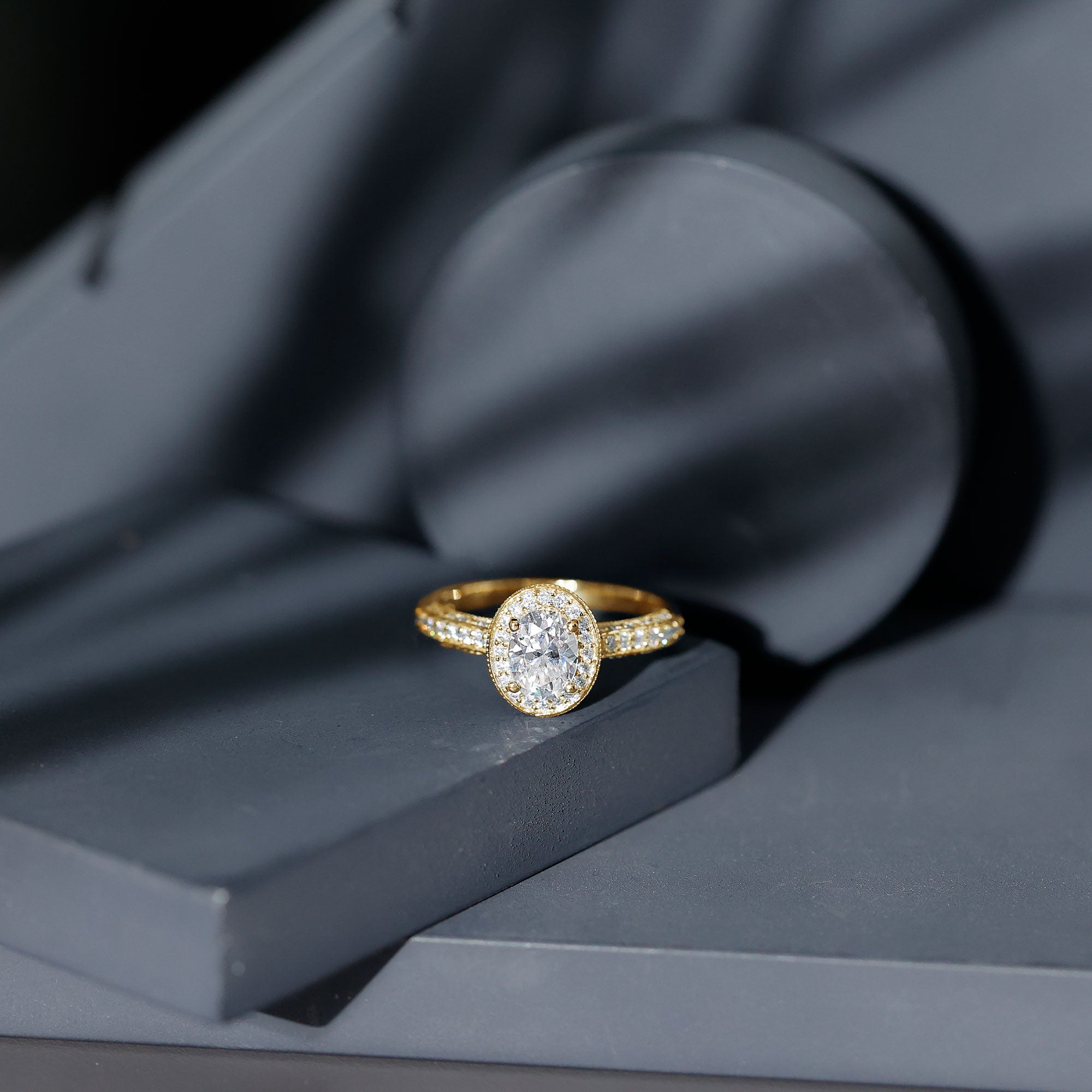 Vintage Style Oval Simulated Diamond Halo Engagement Ring AAAA - Rosec Jewels