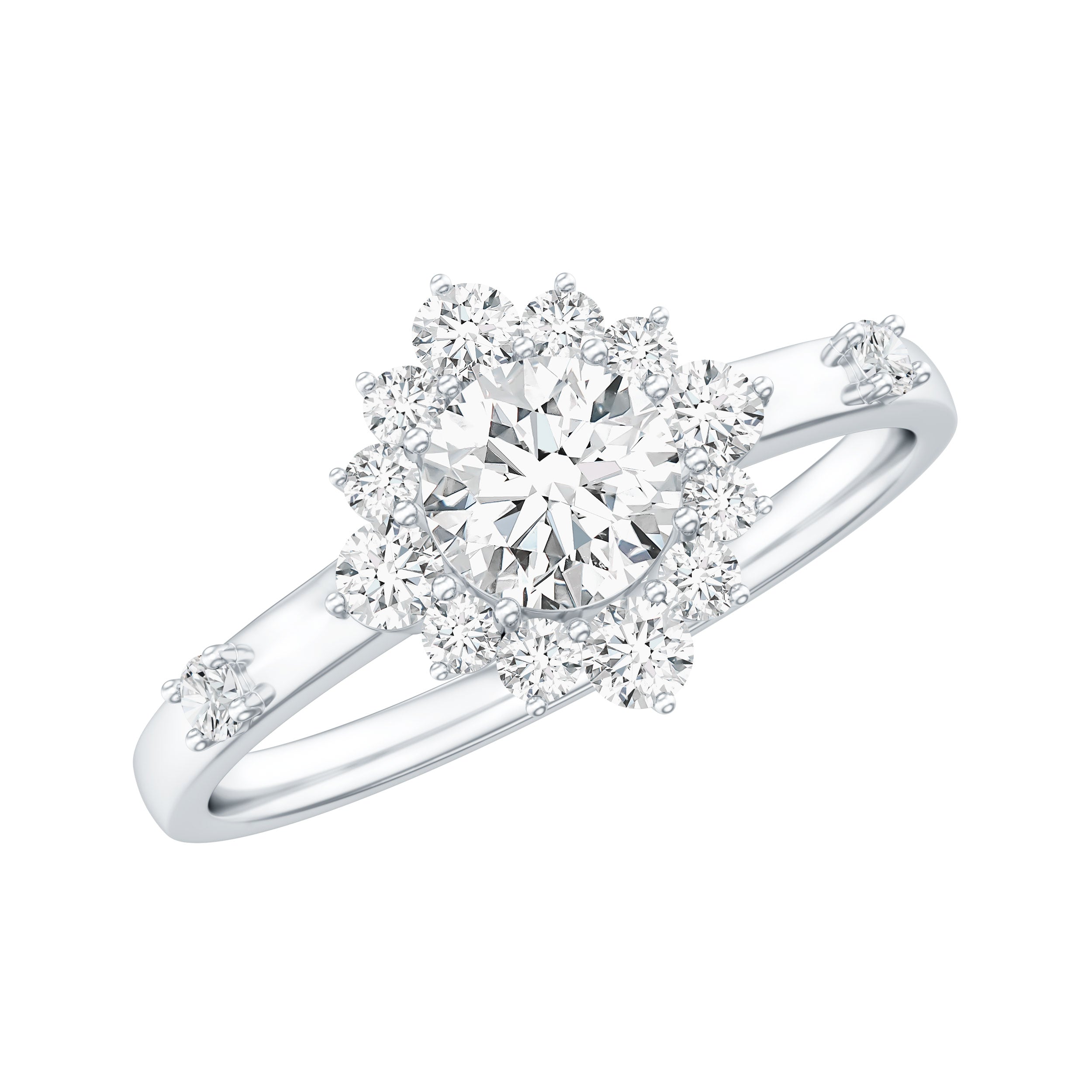 Rosec Jewels-Round Moissanite Engagement Ring with Halo