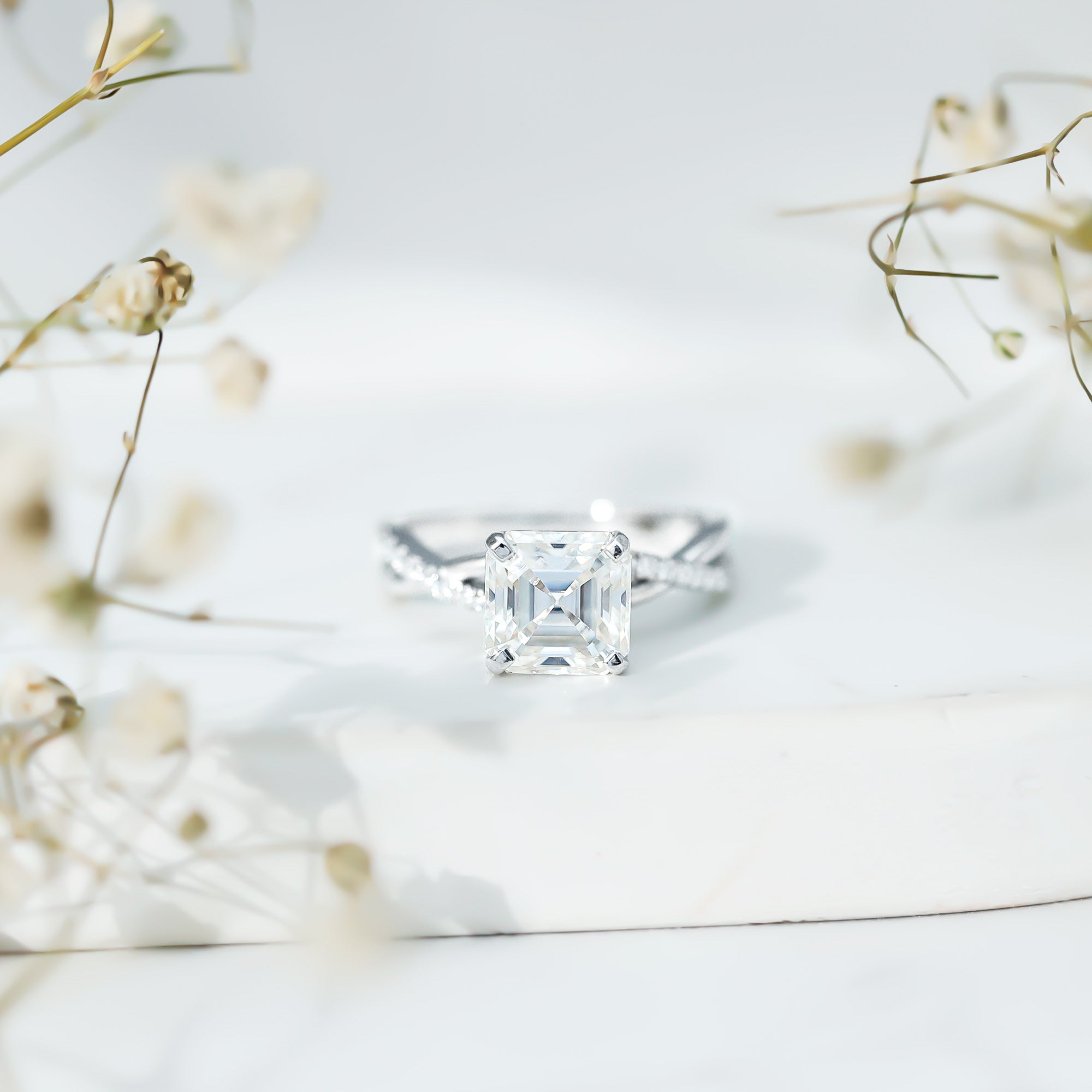3.50 CT Asscher Cut Zircon Solitaire Engagement Ring in Infinity Shank AAAA - Rosec Jewels