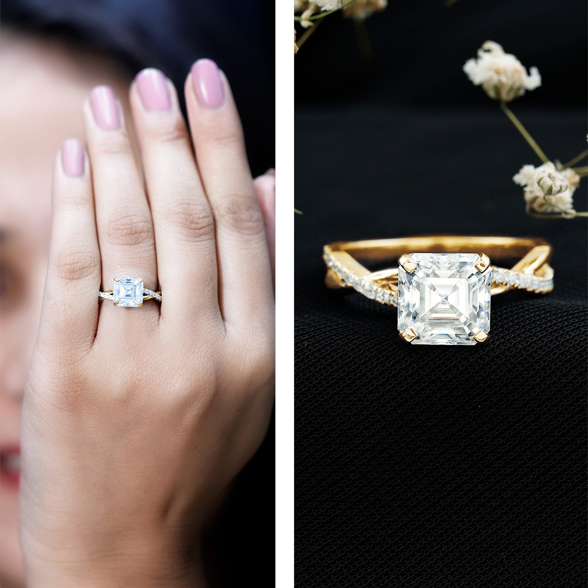 3.50 CT Asscher Cut Zircon Solitaire Engagement Ring in Infinity Shank AAAA - Rosec Jewels