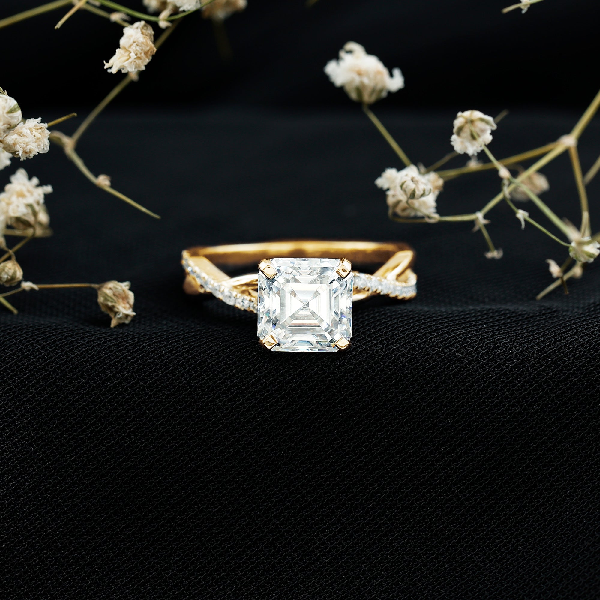 3.50 CT Asscher Cut Zircon Solitaire Engagement Ring in Infinity Shank AAAA - Rosec Jewels