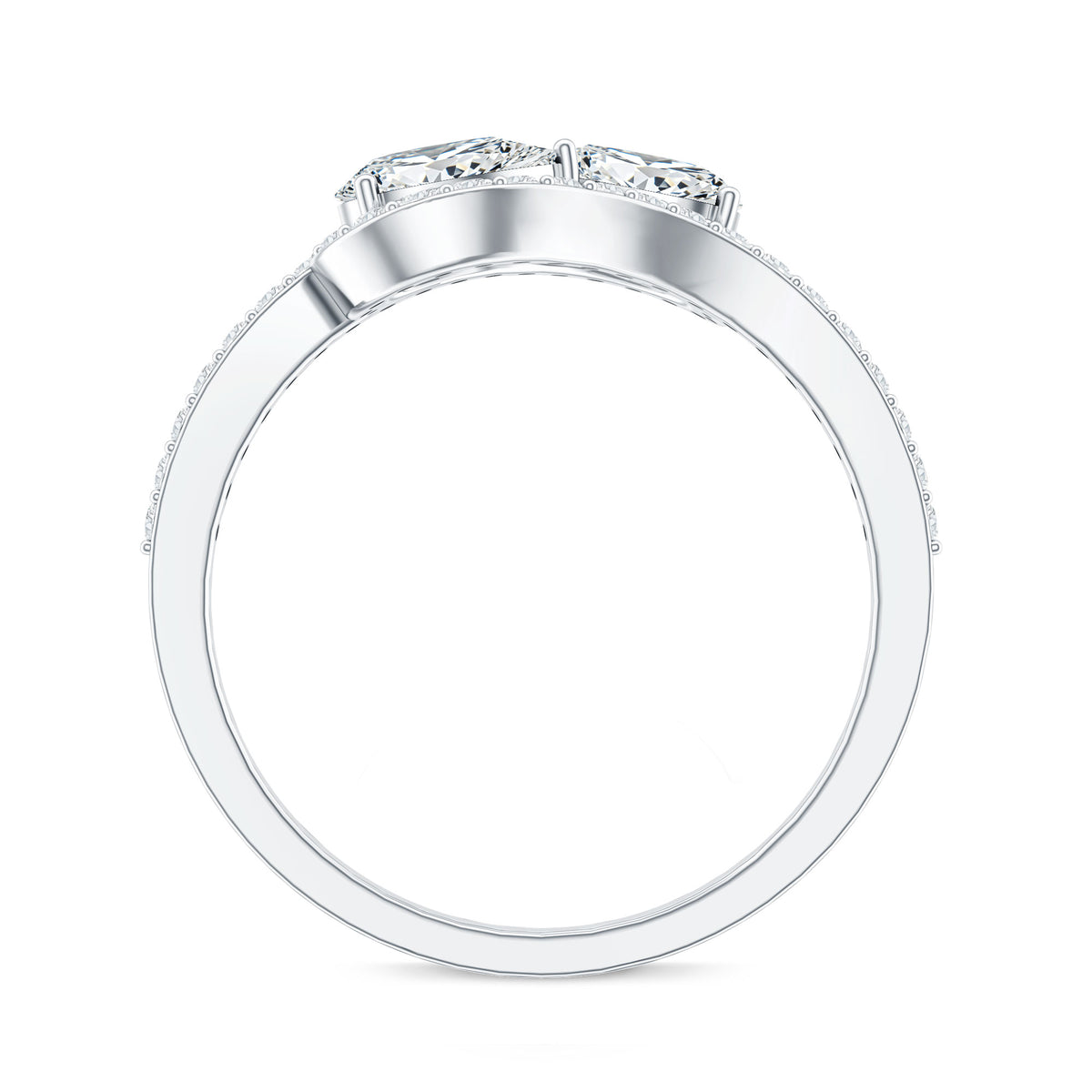Pear Cut Moissanite 2 Stone Engagement Ring with Bypass Shank D-VS1 - Rosec Jewels