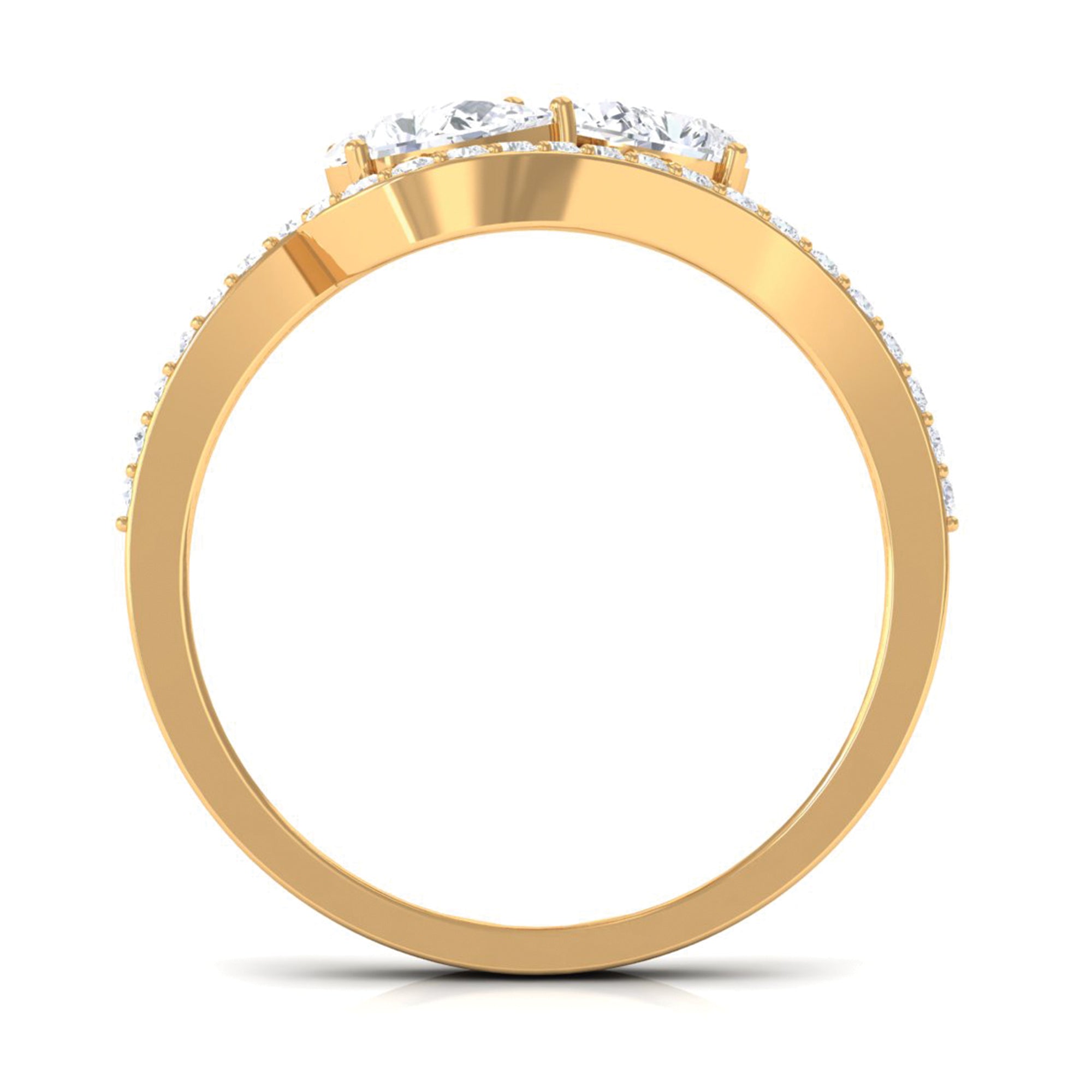 Pear Cut Moissanite 2 Stone Engagement Ring with Bypass Shank D-VS1 - Rosec Jewels