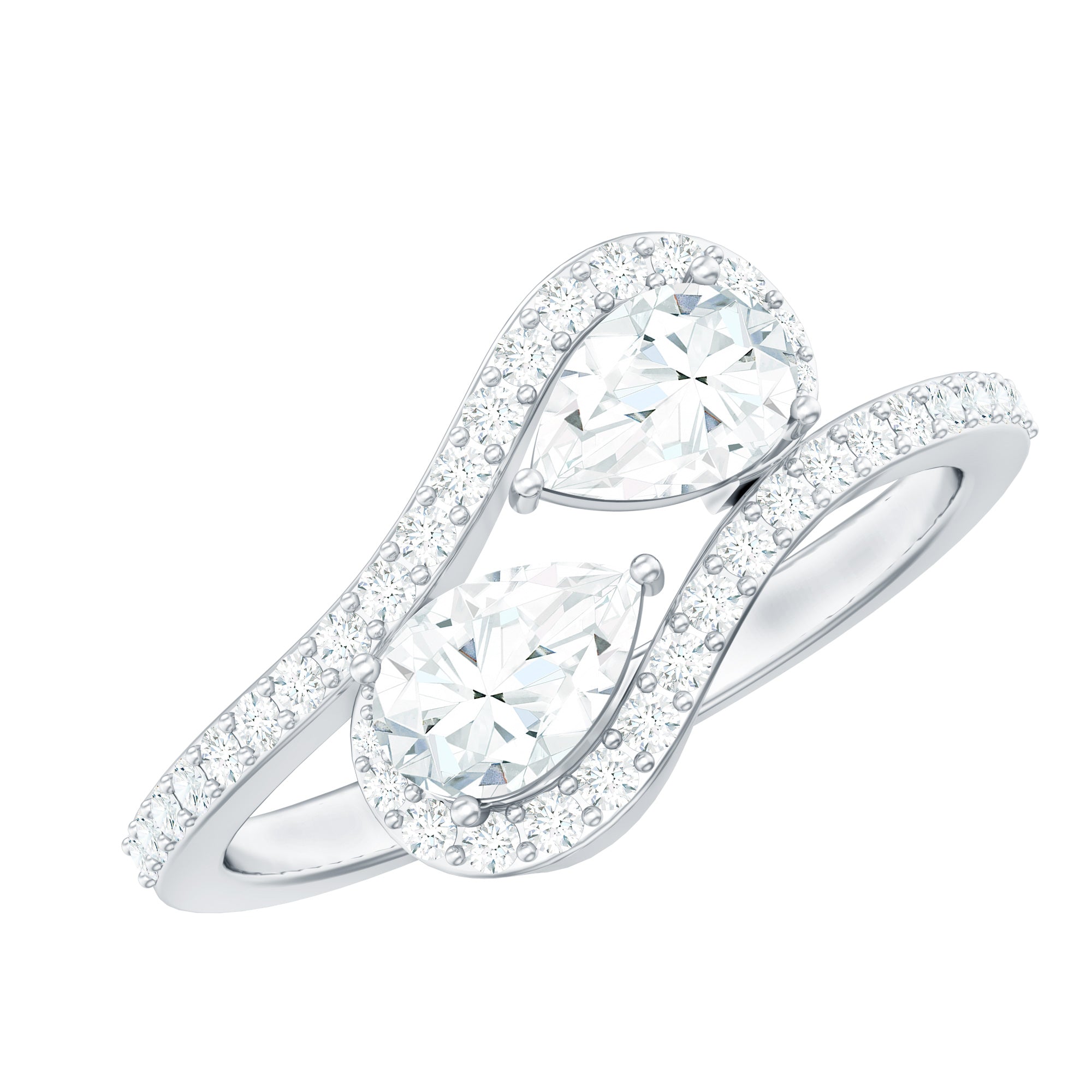 2.5 CT Pear Cut Two Stone Zircon Bypass Engagement Ring AAAA - Rosec Jewels