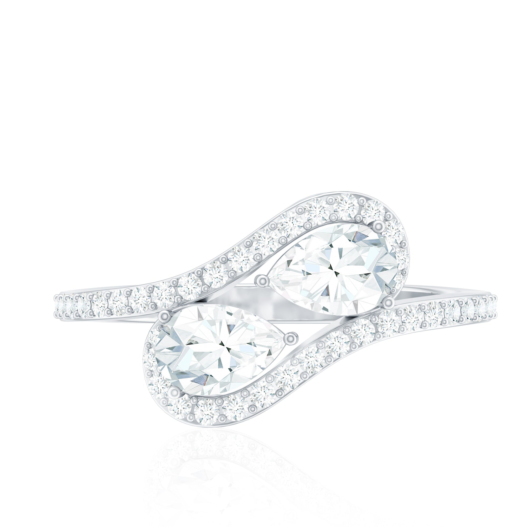 2.5 CT Pear Cut Two Stone Zircon Bypass Engagement Ring AAAA - Rosec Jewels