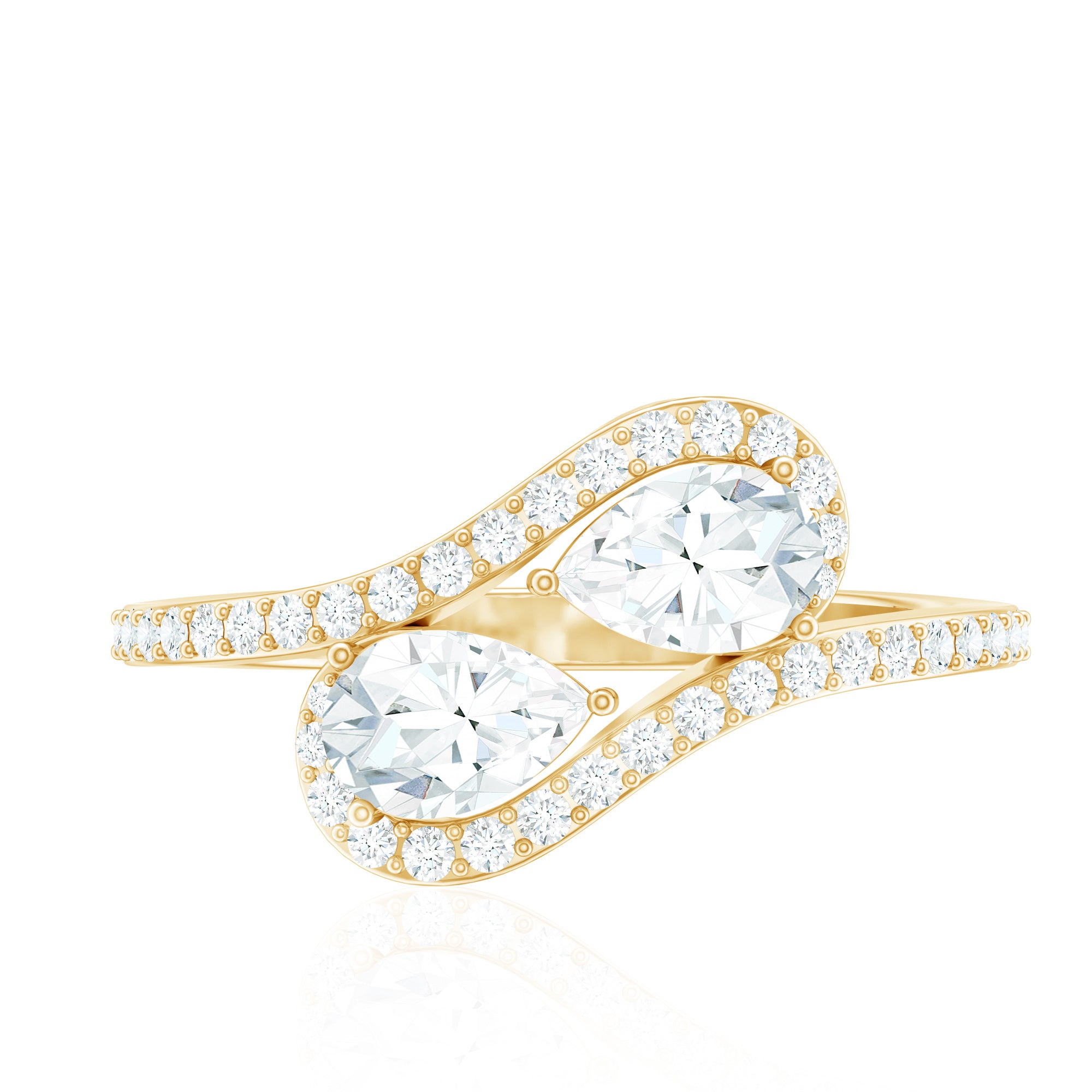 2.5 CT Pear Cut Two Stone Zircon Bypass Engagement Ring AAAA - Rosec Jewels