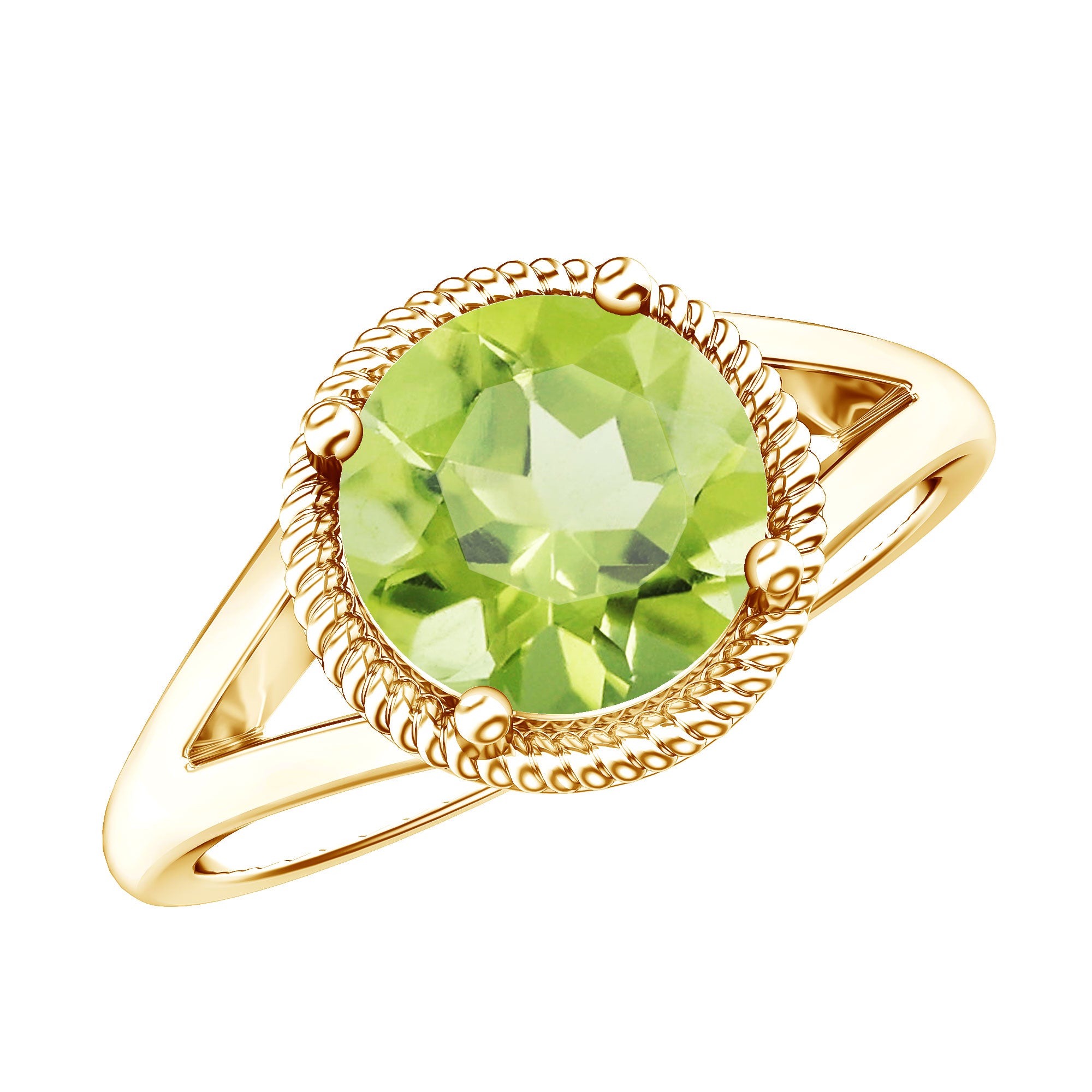 Natural 2 Carat Peridot Solitaire Engagement Ring with Split Shank AAA - Rosec Jewels