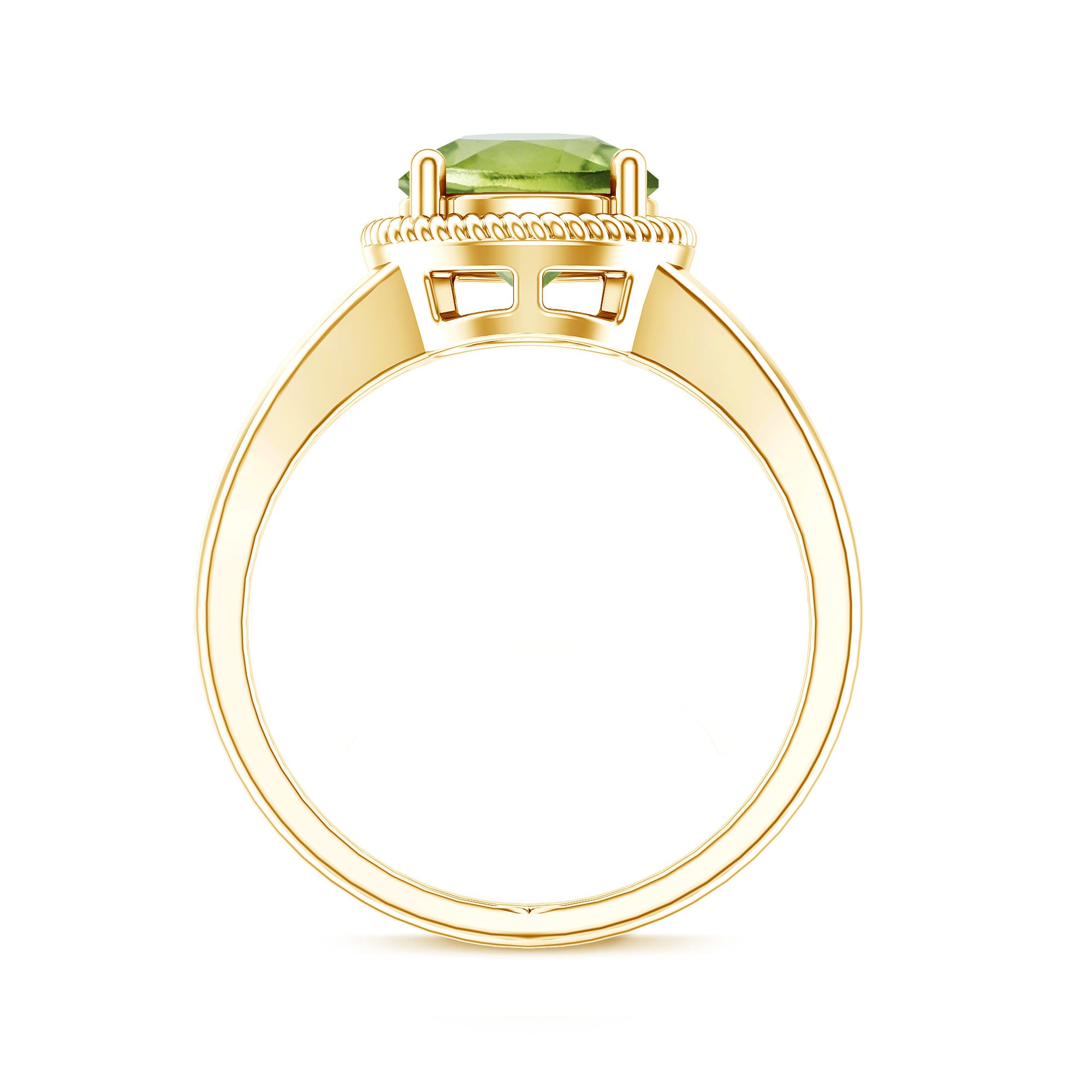 Natural 2 Carat Peridot Solitaire Engagement Ring with Split Shank AAA - Rosec Jewels