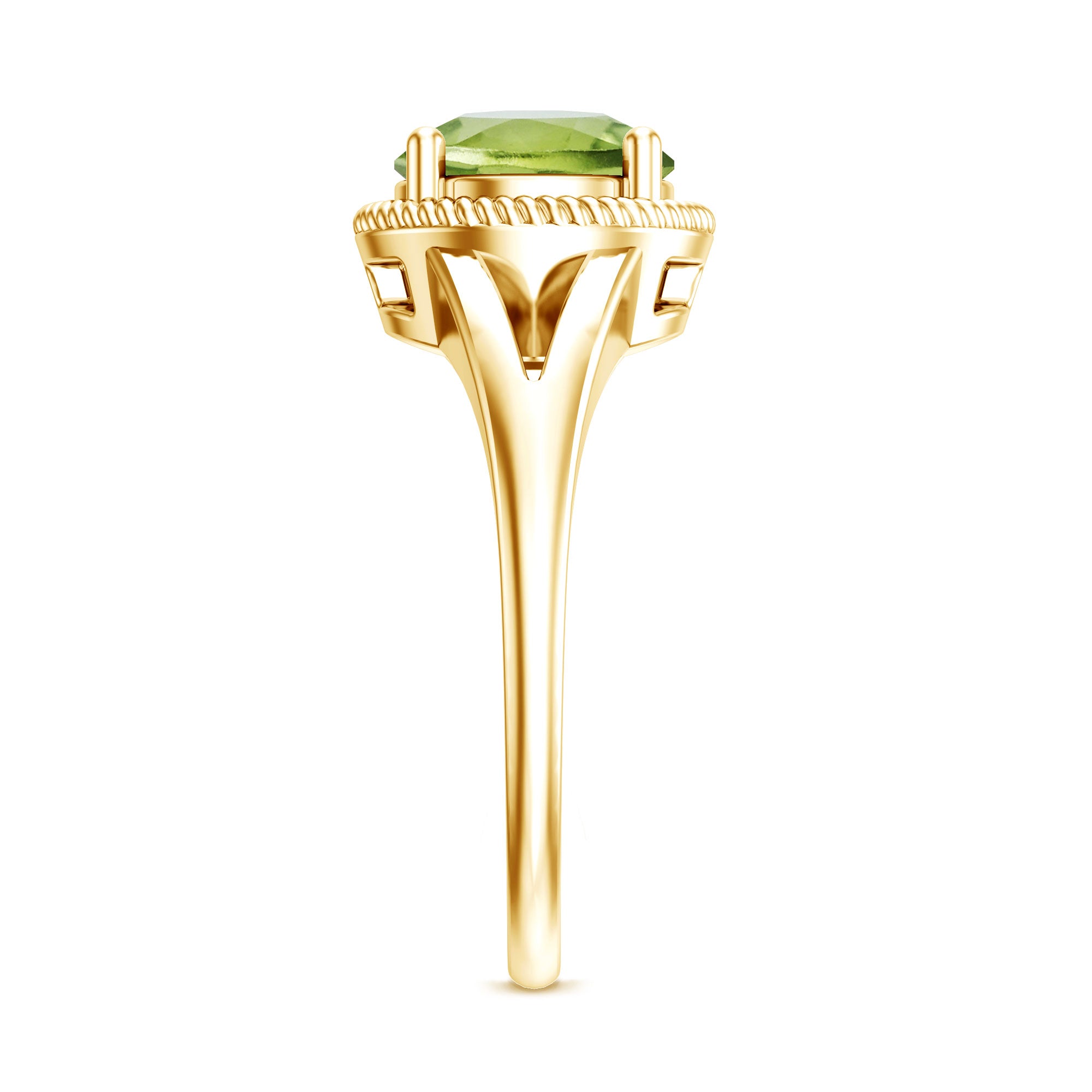 Natural 2 Carat Peridot Solitaire Engagement Ring with Split Shank AAA - Rosec Jewels