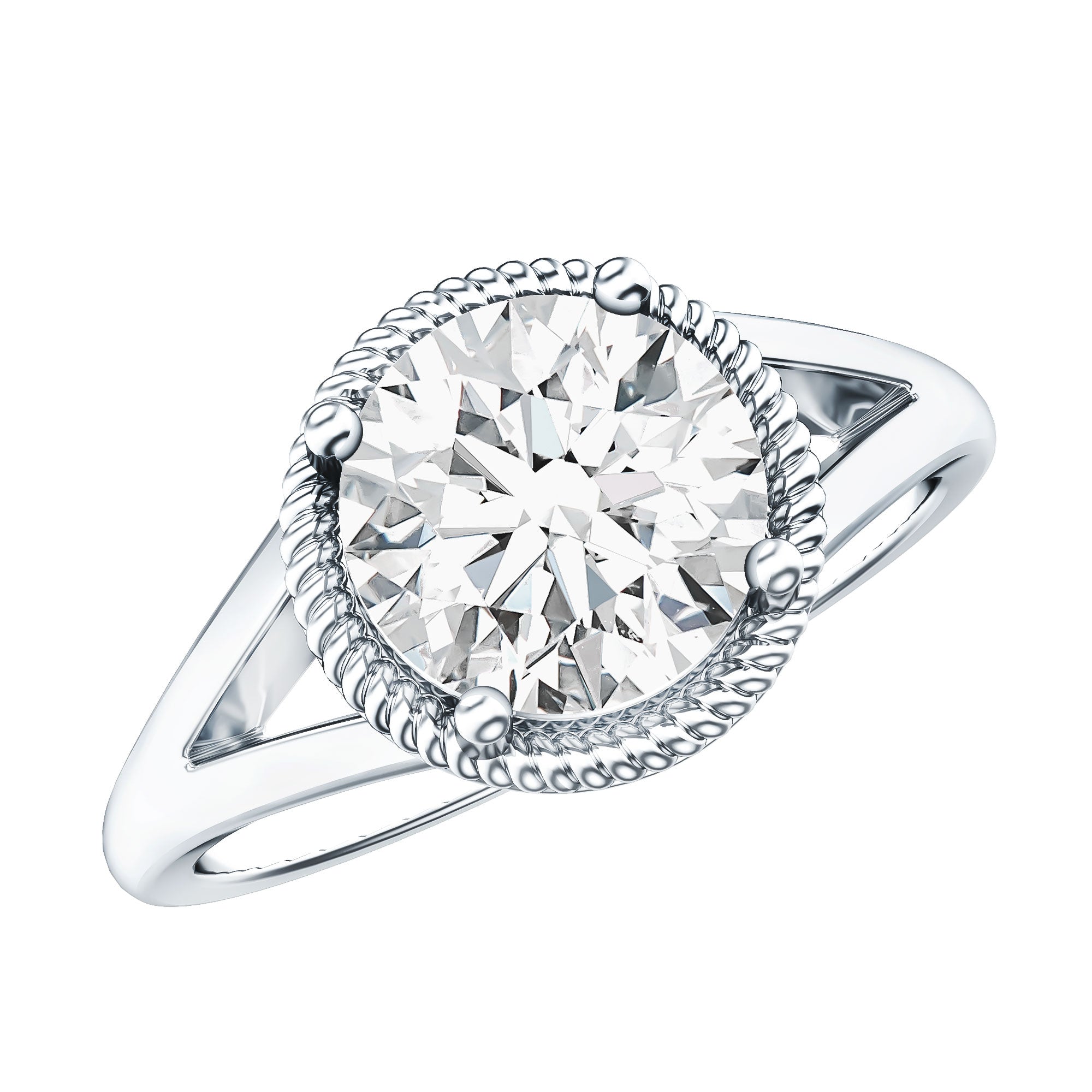 2 Carat Round Cubic Zirconia Solitaire Engagement Ring in Split Shank AAAA - Rosec Jewels