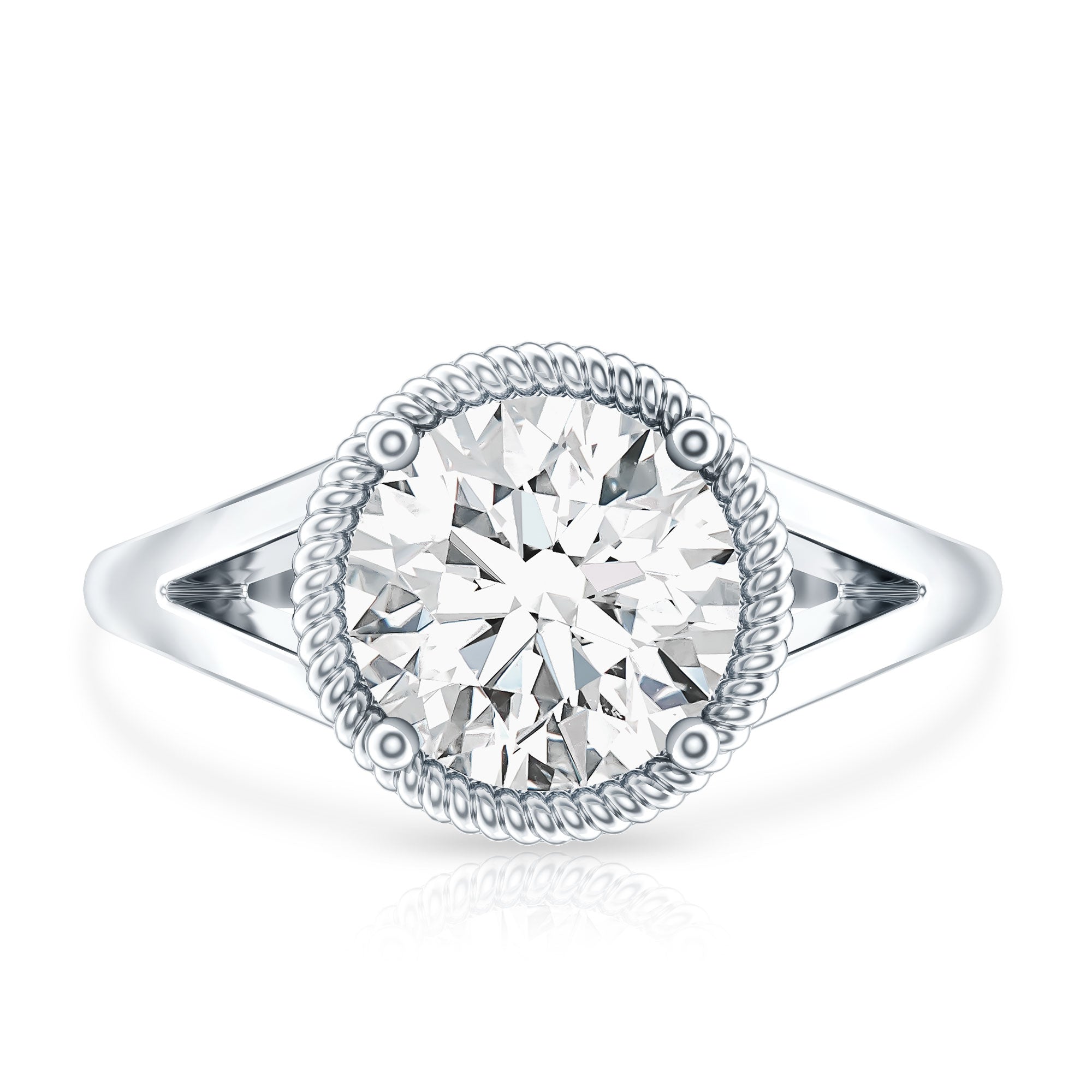 2 Carat Round Cubic Zirconia Solitaire Engagement Ring in Split Shank AAAA - Rosec Jewels