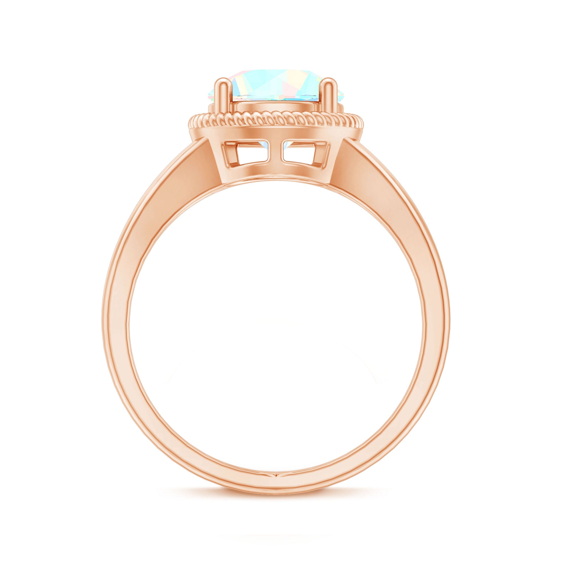 Certified Real 8 mm Round Ethiopian Opal Split Shank Engagement Ring with Twisted Rope AAA - Rosec Jewels