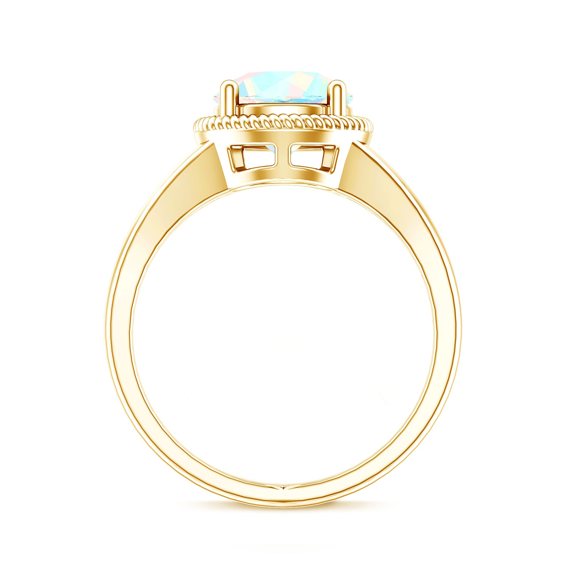 Certified Real 8 mm Round Ethiopian Opal Split Shank Engagement Ring with Twisted Rope AAA - Rosec Jewels