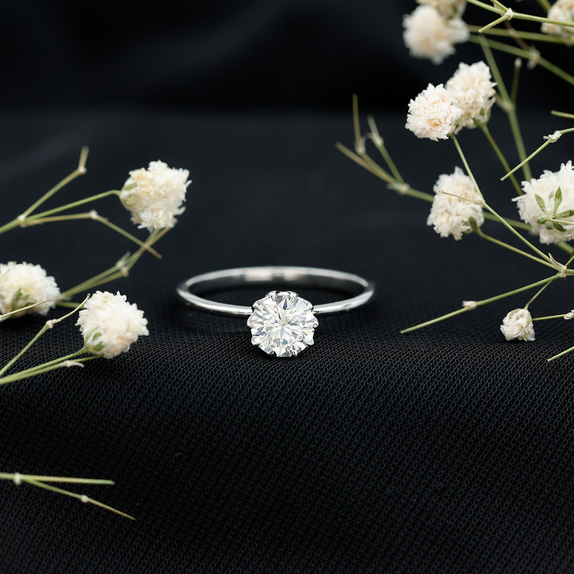 1 CT Simulated Diamond Solitaire Ring in Lotus Basket Setting AAAA - Rosec Jewels