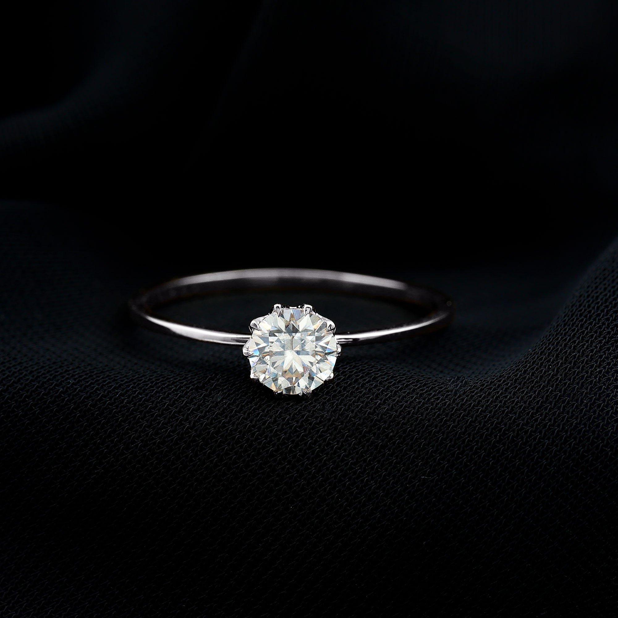 1 CT Simulated Diamond Solitaire Ring in Lotus Basket Setting AAAA - Rosec Jewels