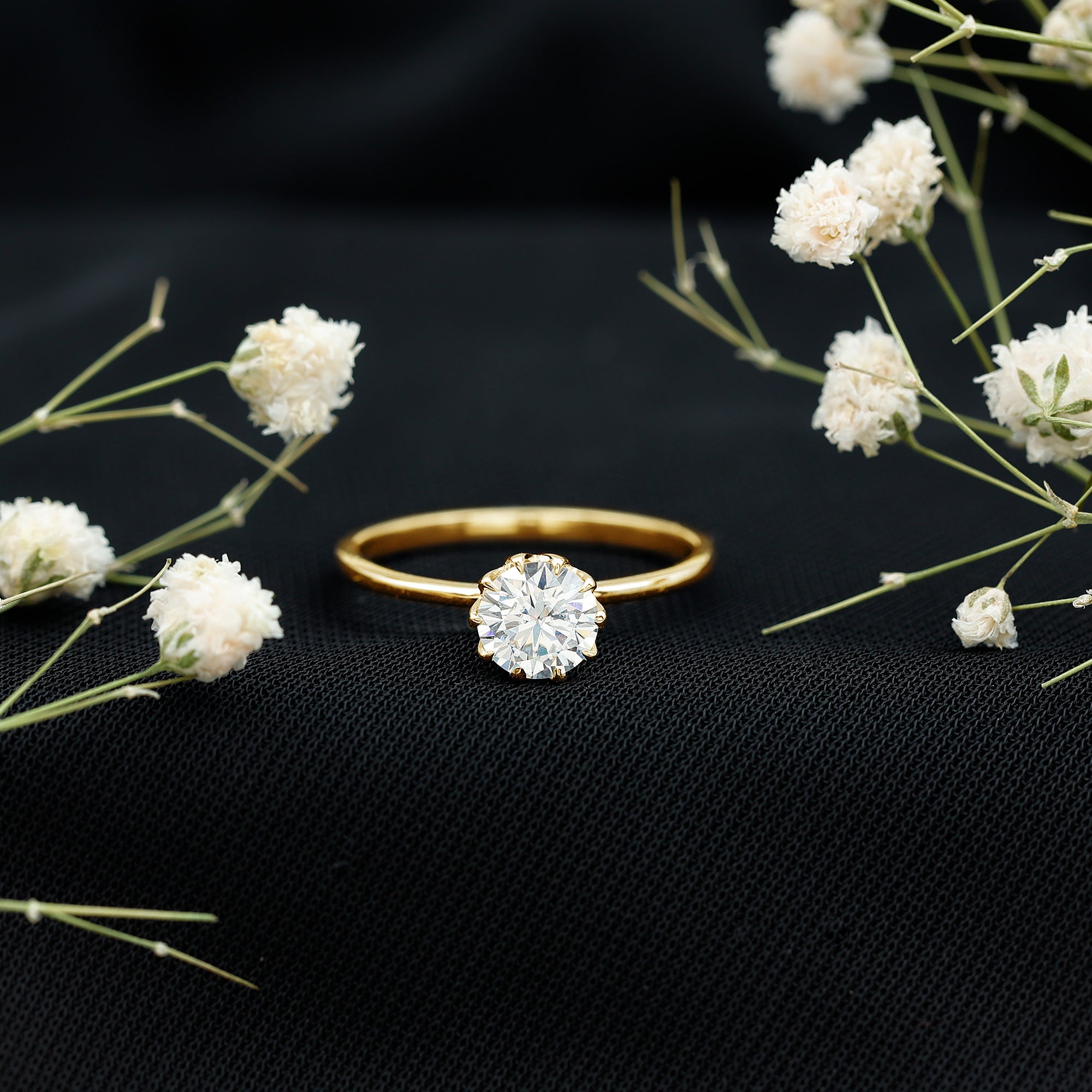 1 CT Simulated Diamond Solitaire Ring in Lotus Basket Setting AAAA - Rosec Jewels
