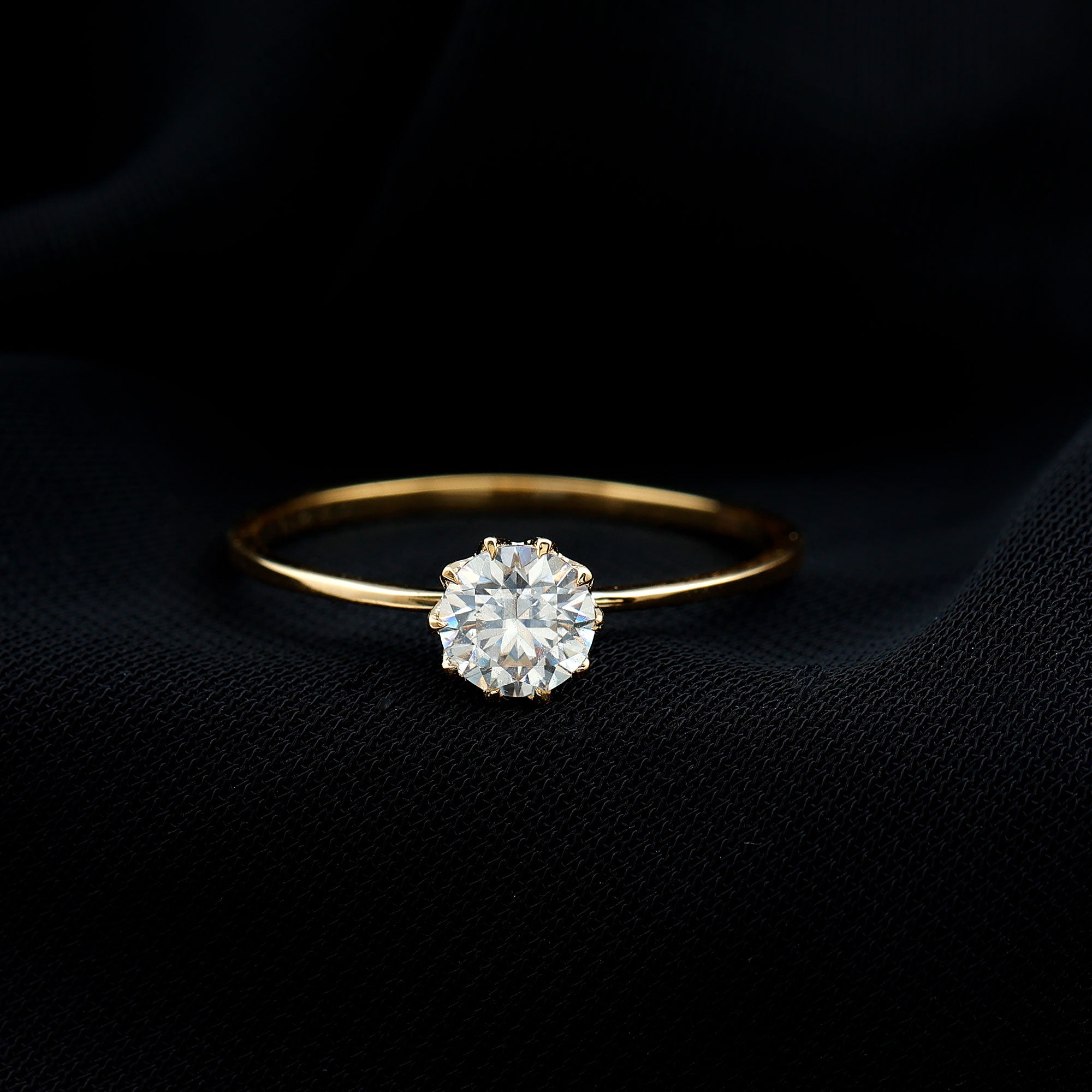 1 CT Simulated Diamond Solitaire Ring in Lotus Basket Setting AAAA - Rosec Jewels