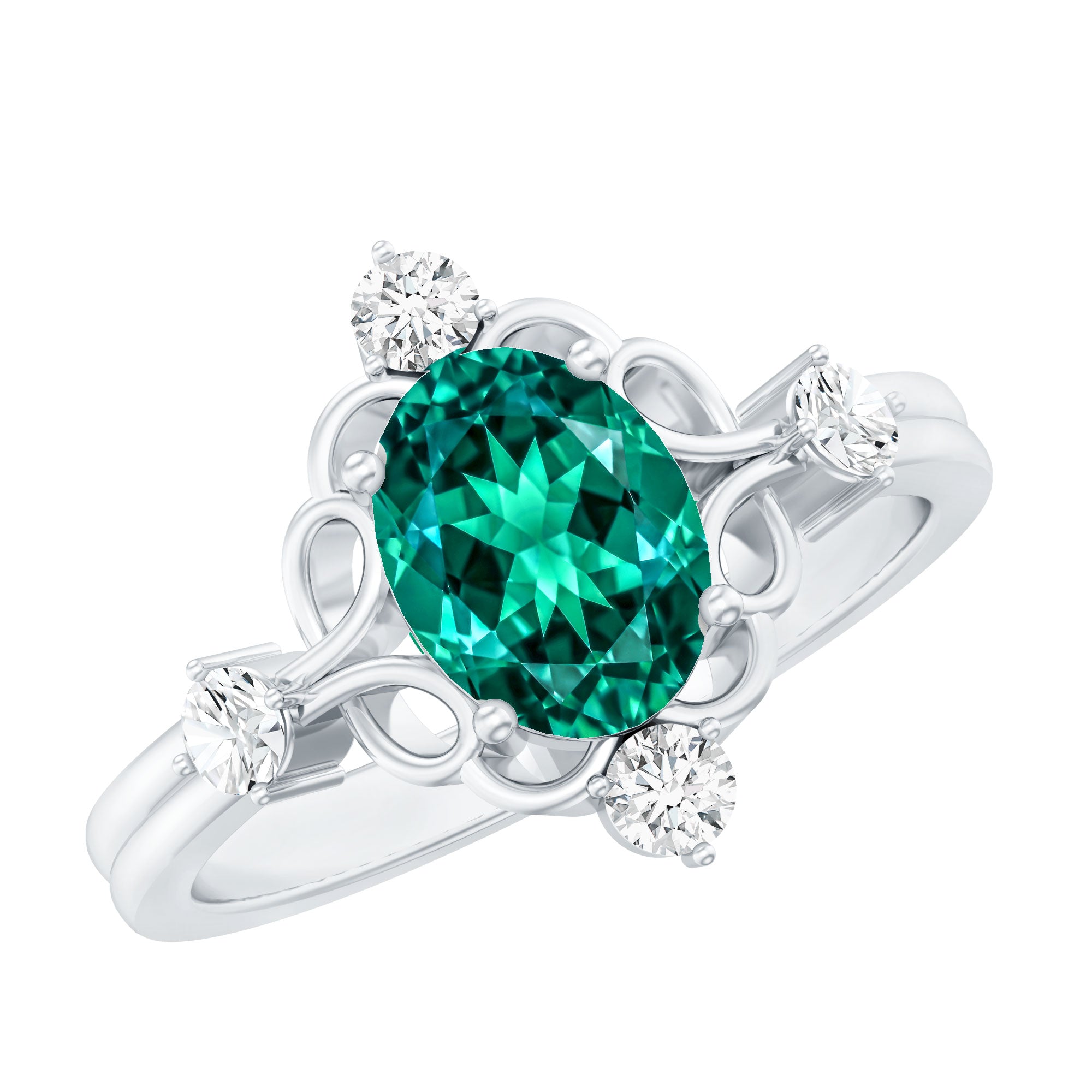 Vintage Inspired 1.2 Carat Lab Grown Emerald Oval Engagement Ring with Diamond AAAA - Rosec Jewels