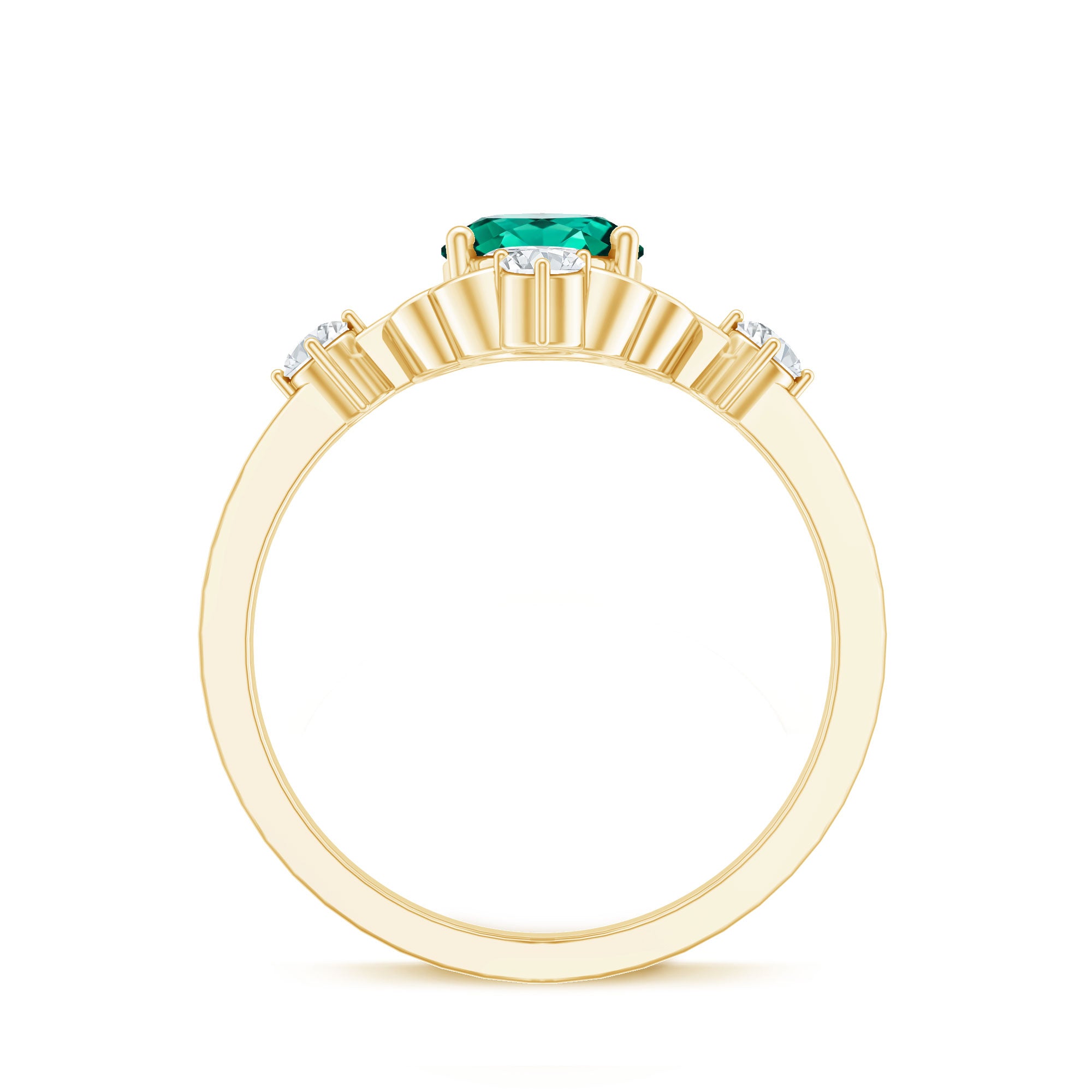 Vintage Inspired 1.2 Carat Lab Grown Emerald Oval Engagement Ring with Diamond AAAA - Rosec Jewels