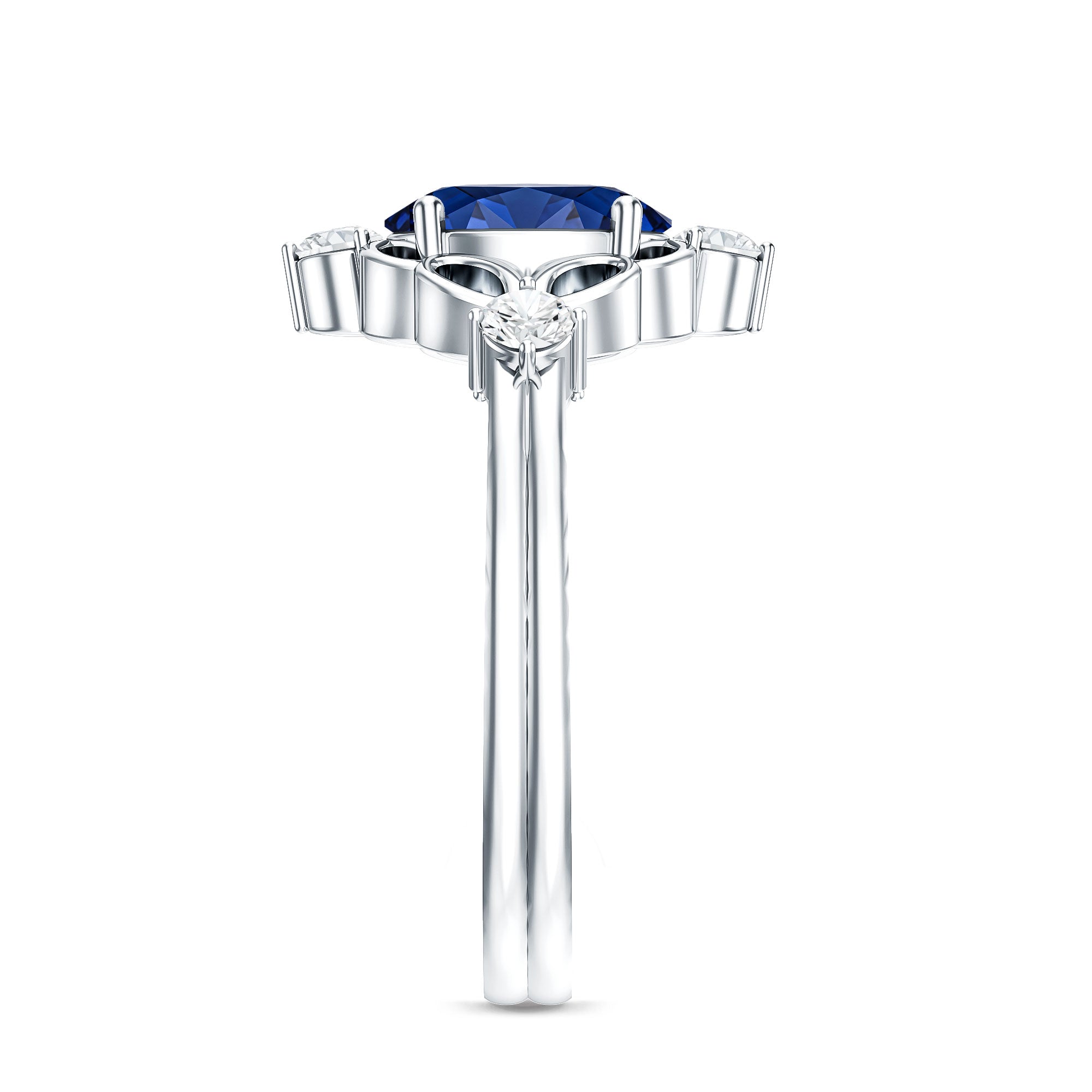 1.5 Carat Oval Cut Lab Grown Blue Sapphire Vintage Engagement Ring with Diamond AAAA - Rosec Jewels