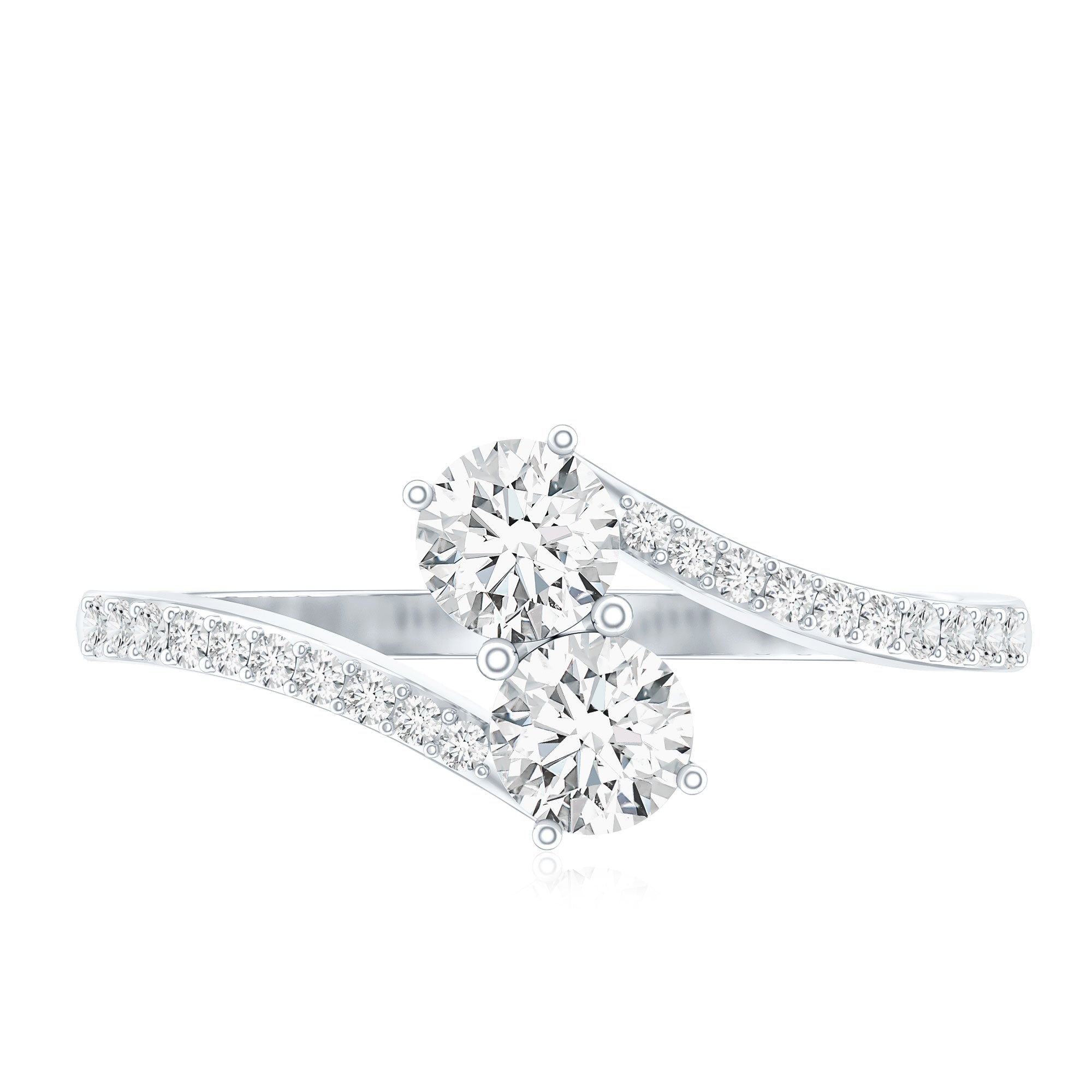 Certified Moissanite 2 Stone Promise Ring in Bypass Shank D-VS1 - Rosec Jewels