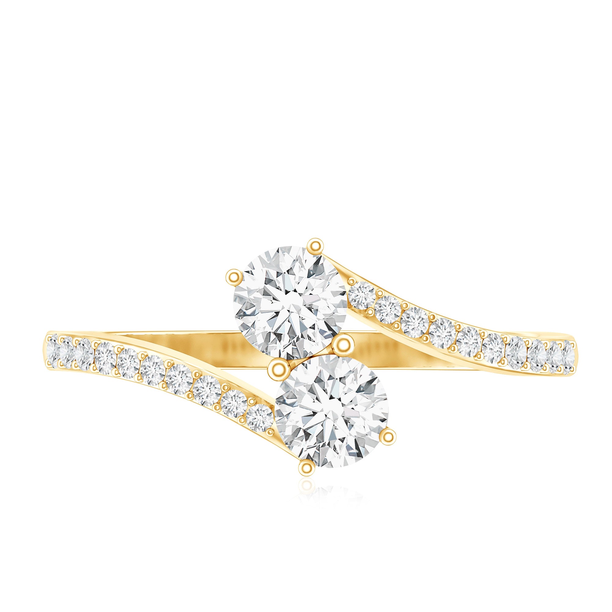 Certified Moissanite 2 Stone Promise Ring in Bypass Shank D-VS1 - Rosec Jewels