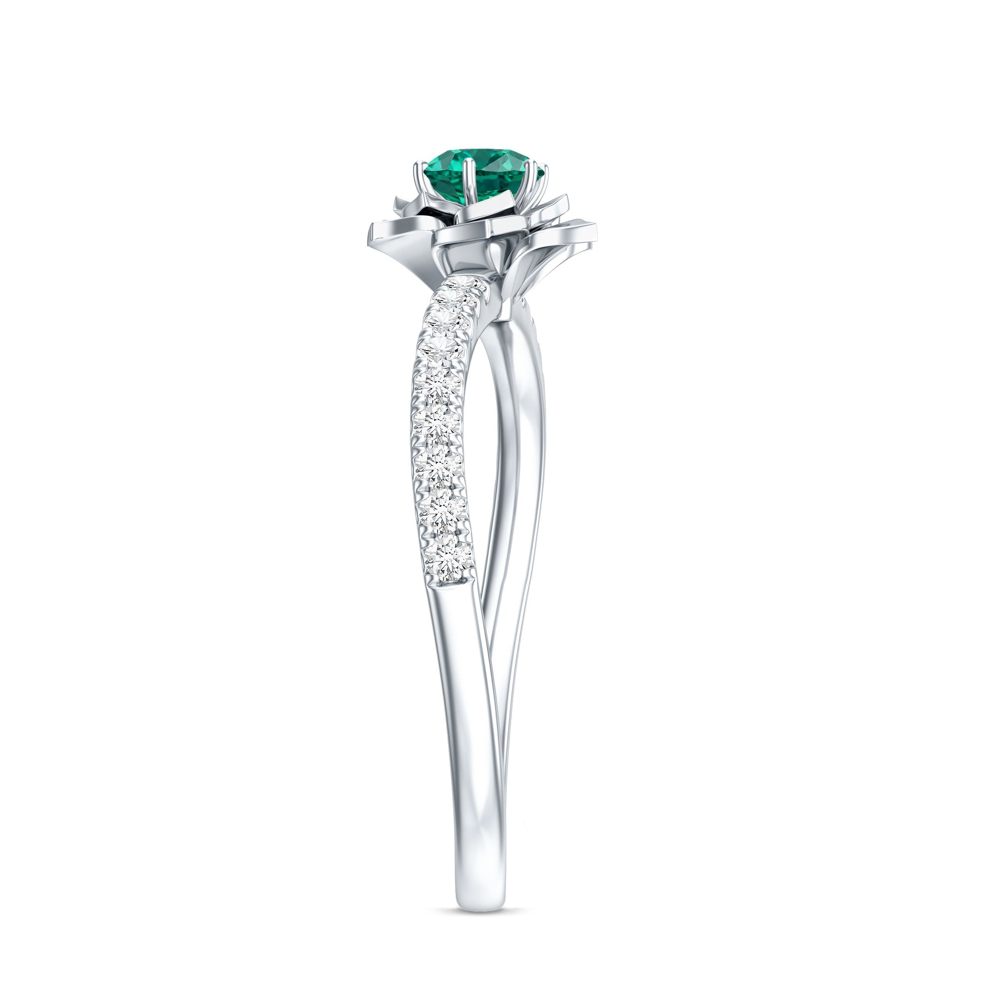 Certified Lab Grown Emerald Diamond Flower Engagement Ring AAAA - Rosec Jewels