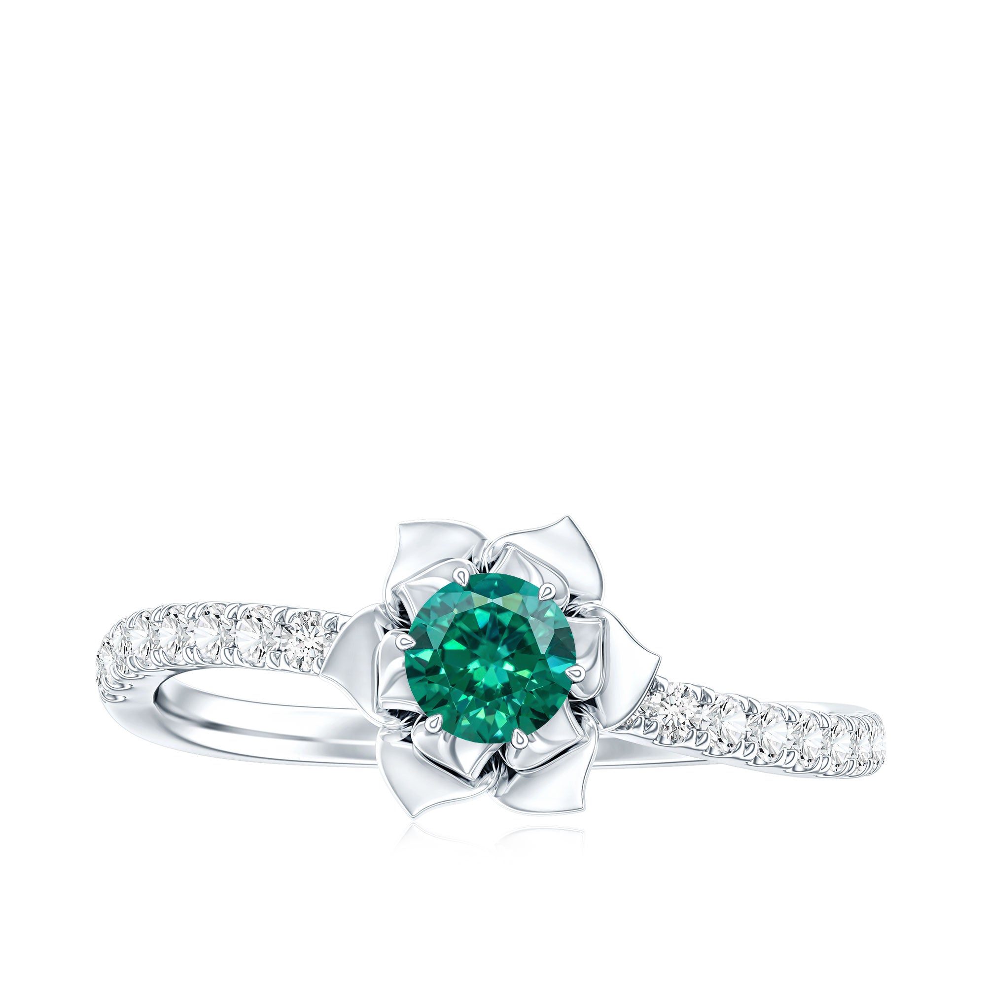 Certified Lab Grown Emerald Diamond Flower Engagement Ring AAAA - Rosec Jewels