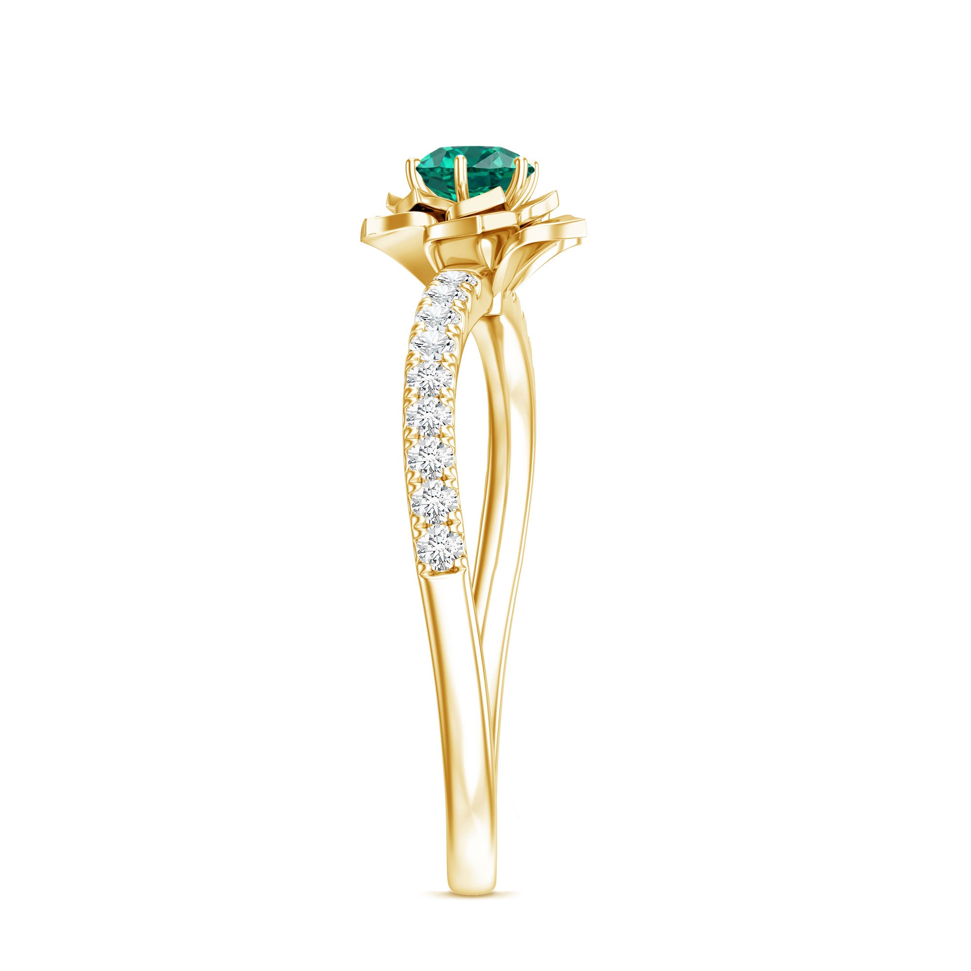 Certified Lab Grown Emerald Diamond Flower Engagement Ring AAAA - Rosec Jewels