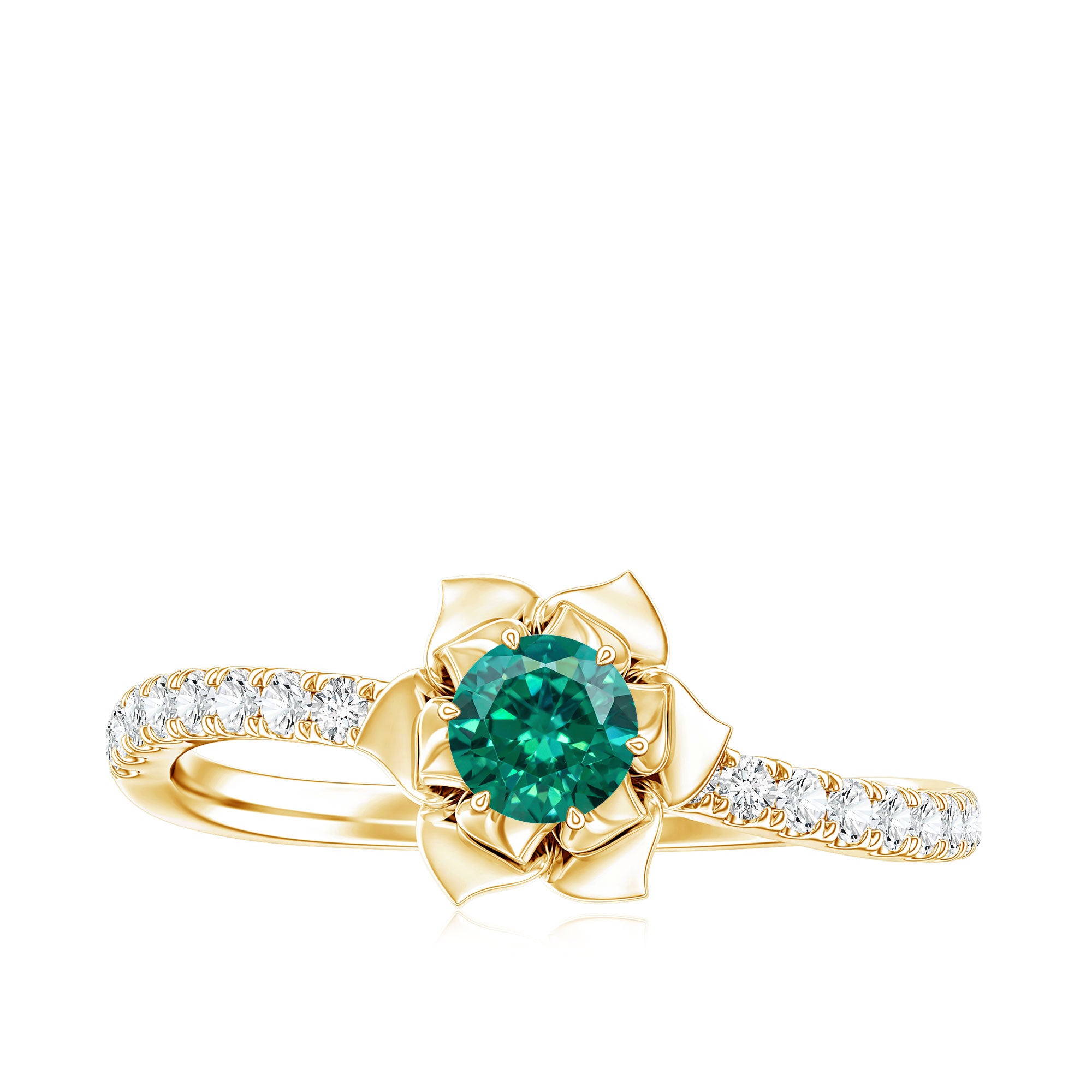 Certified Lab Grown Emerald Diamond Flower Engagement Ring AAAA - Rosec Jewels