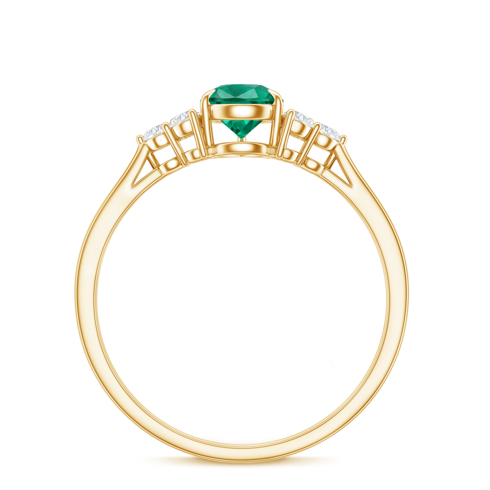 Certified Lab Grown Emerald Pear Shaped Engagement Ring with Diamond Trio AAAA - Rosec Jewels
