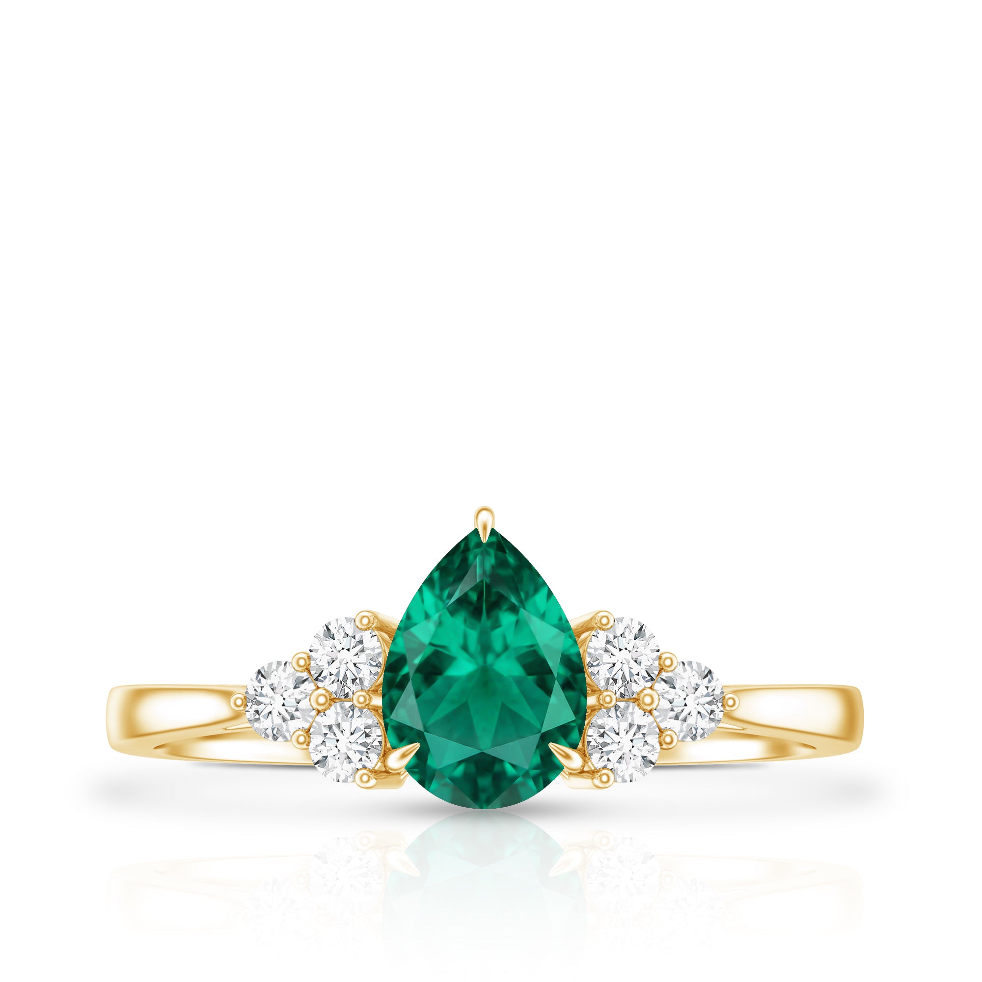 Certified Lab Grown Emerald Pear Shaped Engagement Ring with Diamond Trio AAAA - Rosec Jewels