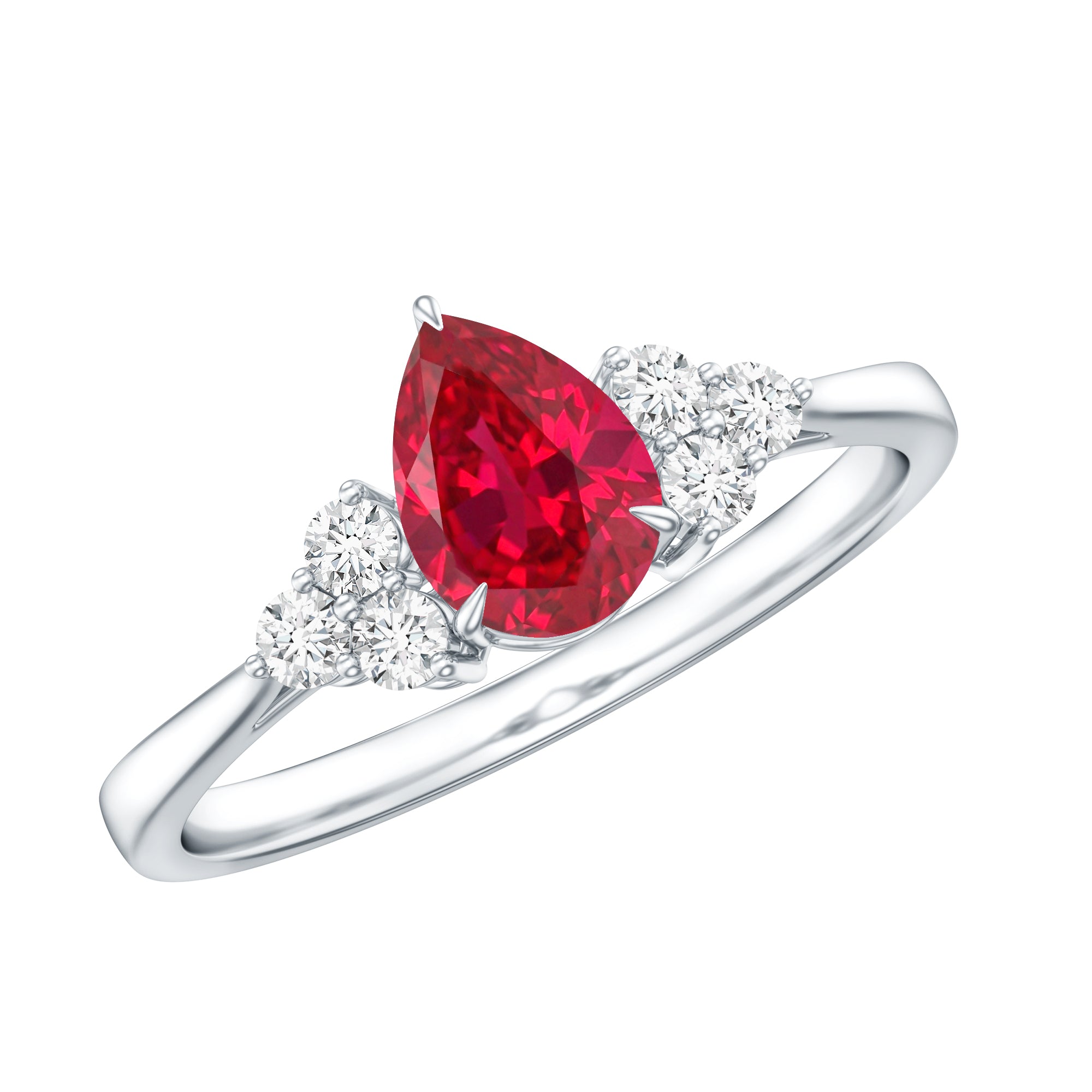 Rosec Jewels-Pear Shaped Lab Ruby Engagement Ring with Diamond Trio