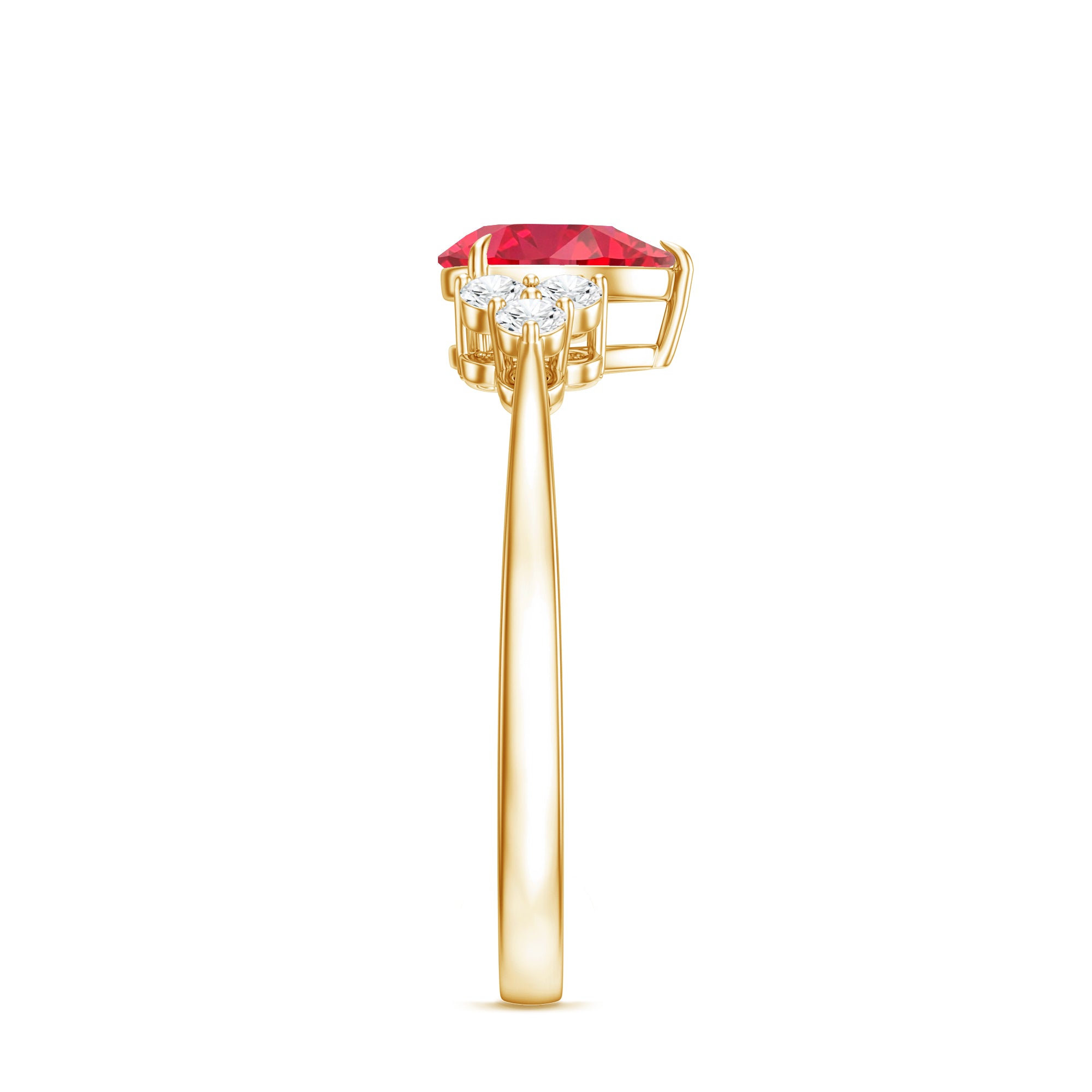 Rosec Jewels-Pear Shaped Lab Ruby Engagement Ring with Diamond Trio