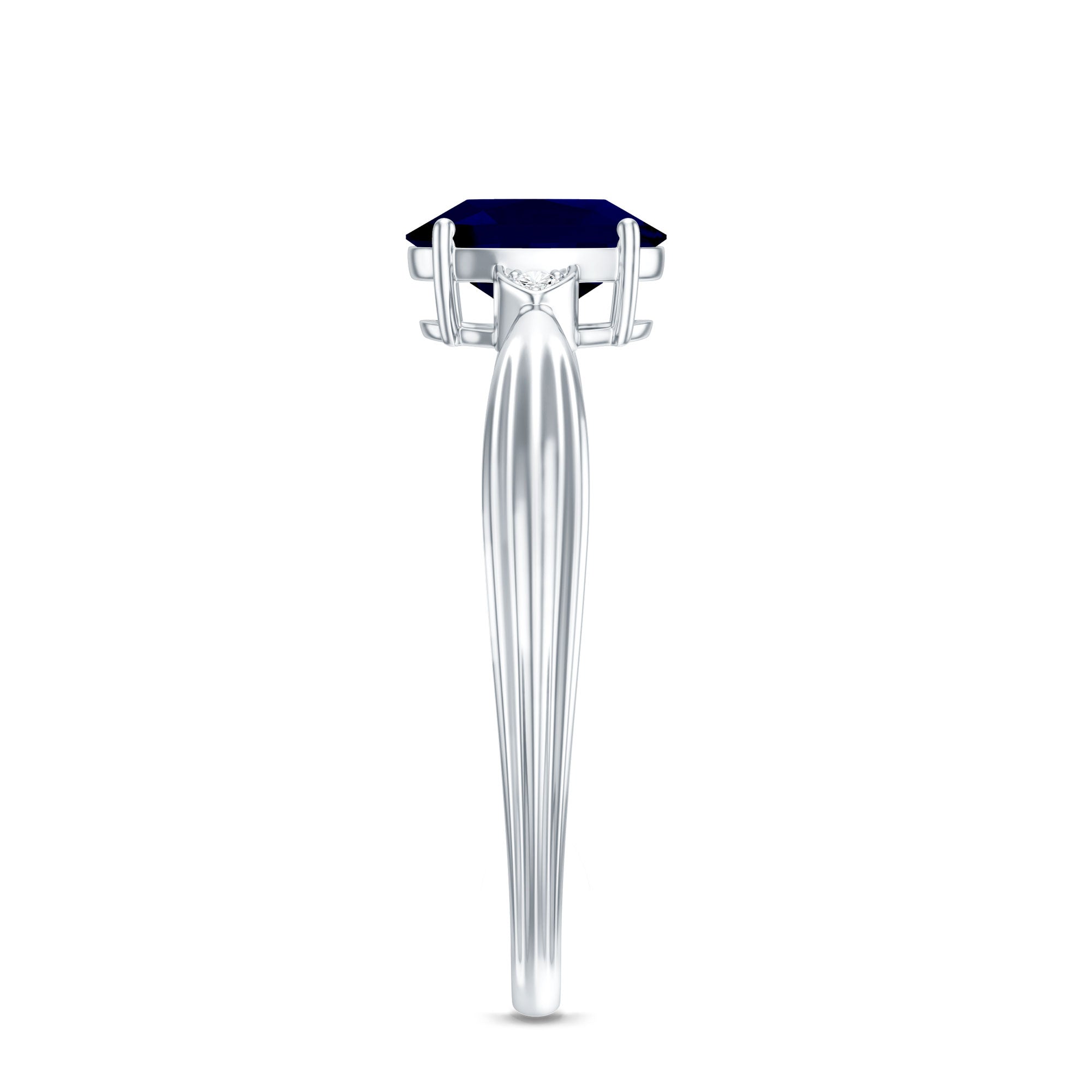 Oval Shape Real Blue Sapphire Solitaire Ring with Diamond AAA - Rosec Jewels