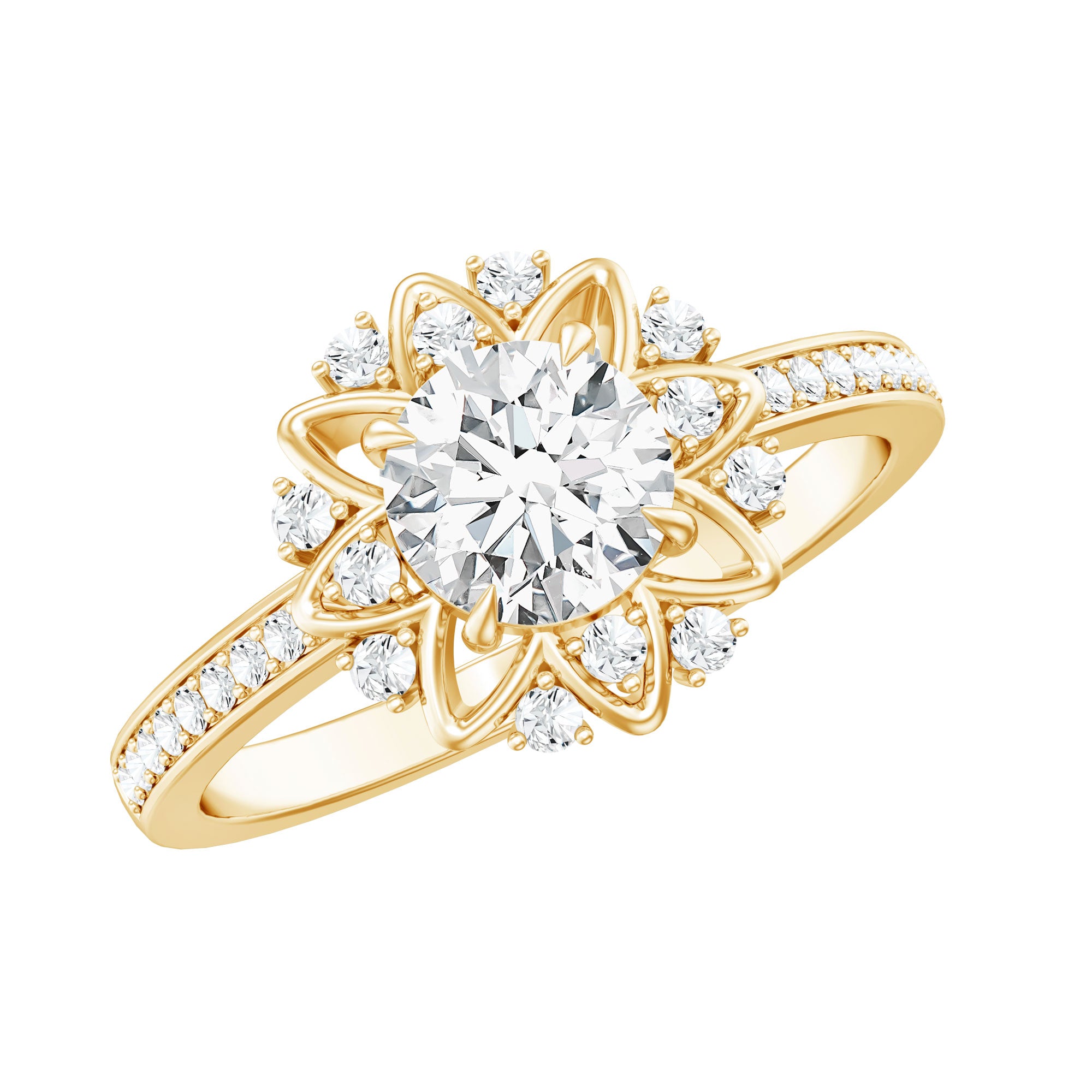 1.5 CT Round Certified Zircon Flower Engagement Ring AAAA - Rosec Jewels