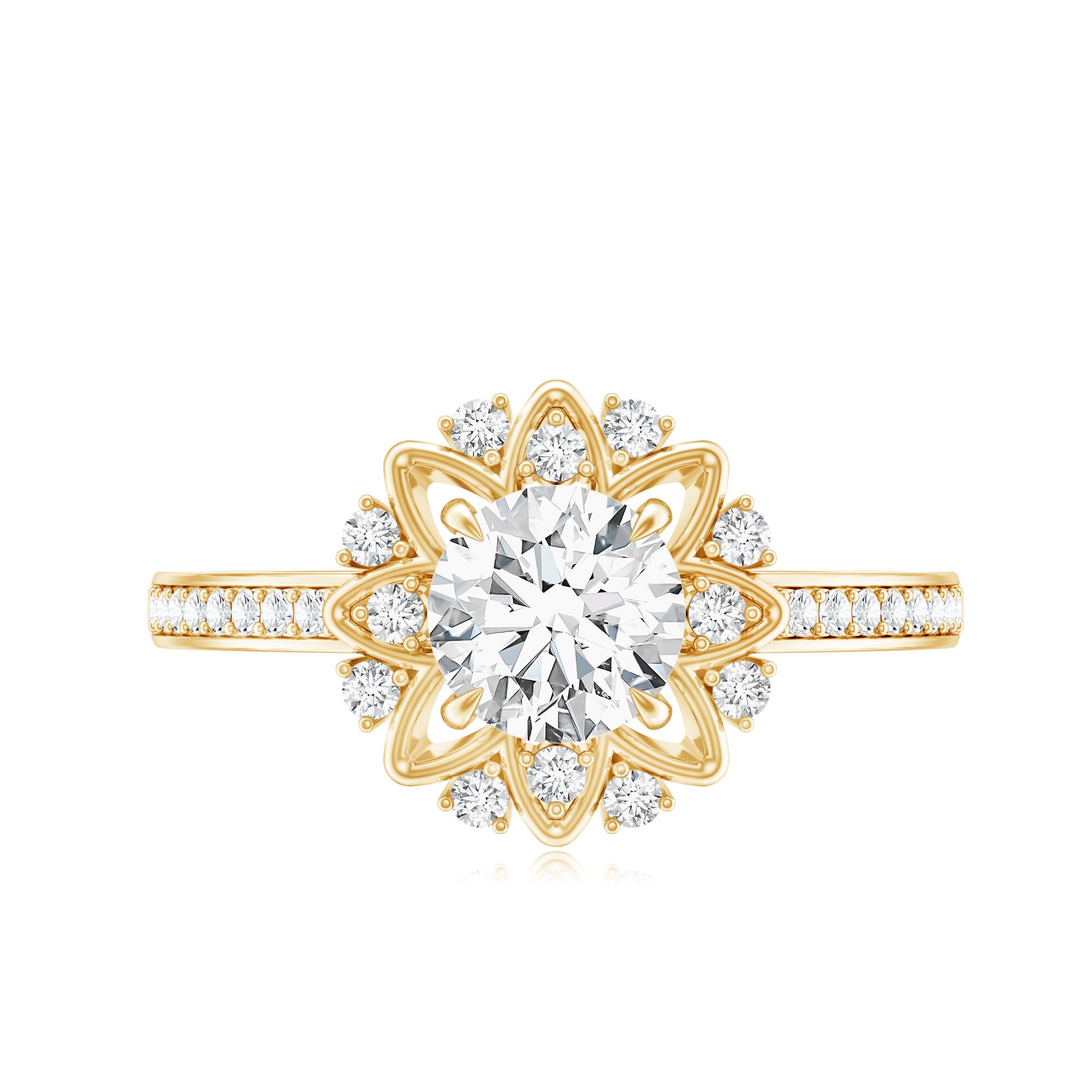 1.5 CT Round Certified Zircon Flower Engagement Ring AAAA - Rosec Jewels