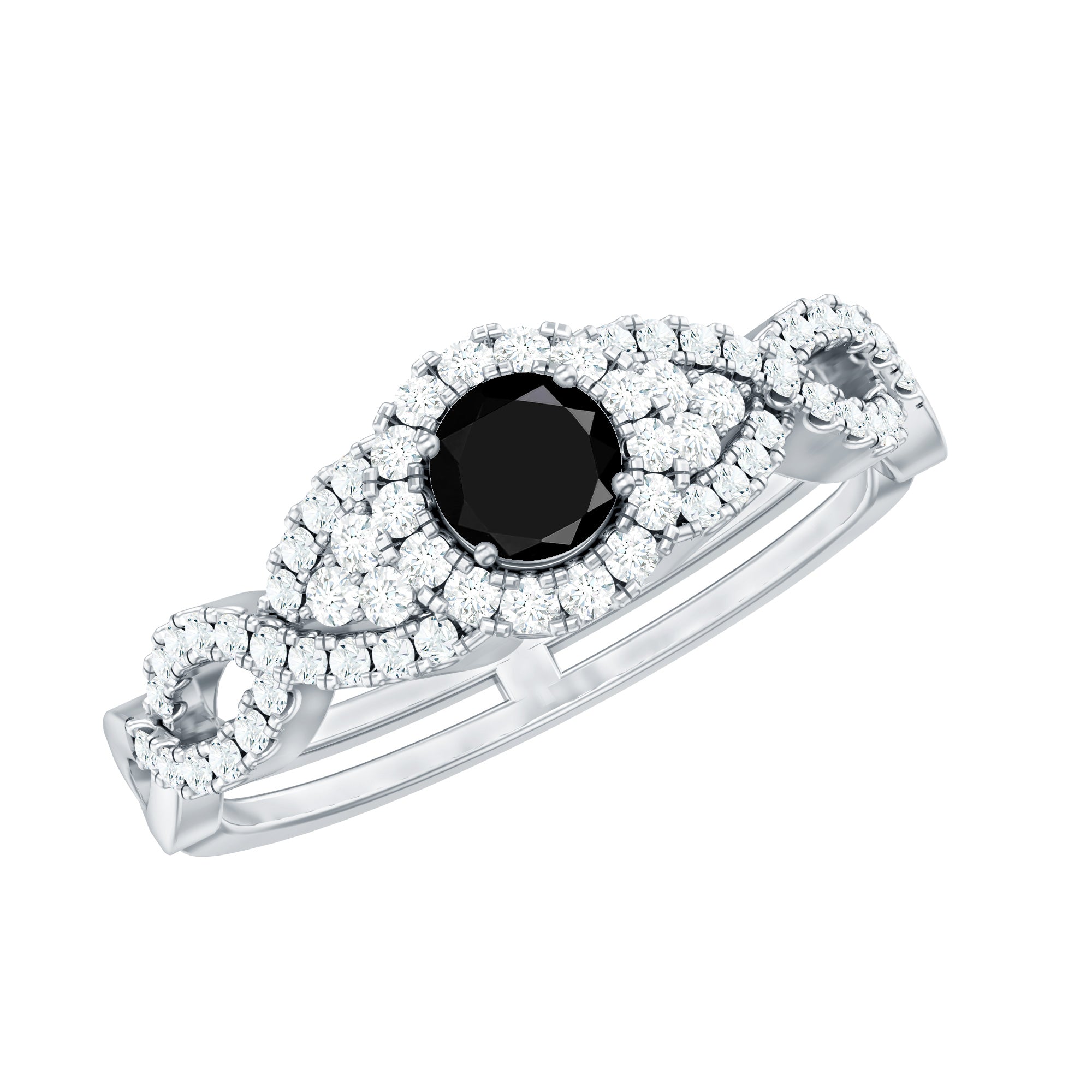 Vintage Crossover Engagement Ring with Created Black Diamond and Diamond